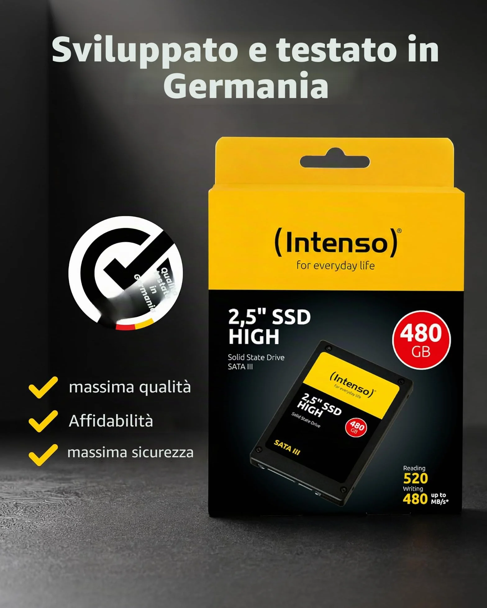 Intenso 2.5" SSD Interno SATA III High Performance, 480 GB, Nero