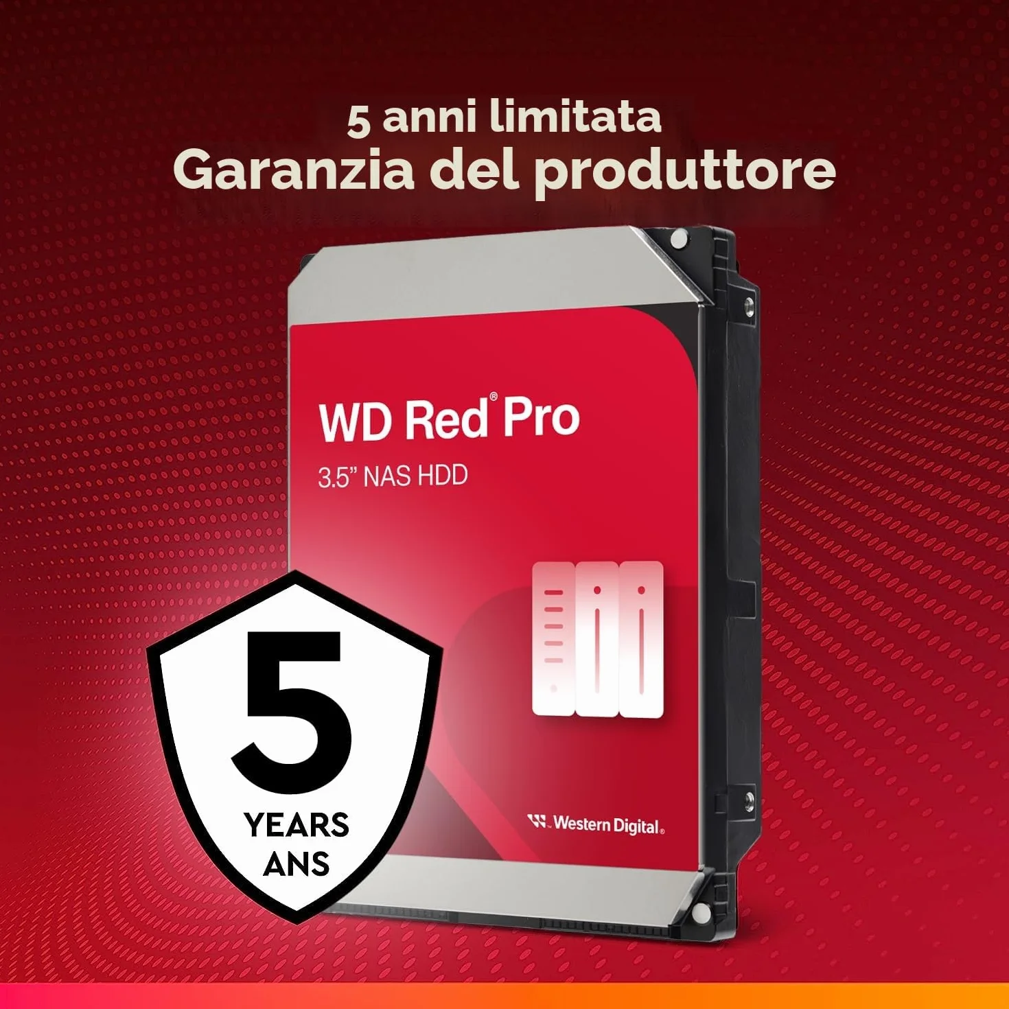WD Red Pro 8TB NAS Hard Disk Interno 3,5" - 7200 RPM, SATA 6 Gb/s, CMR, Cache da 256MB