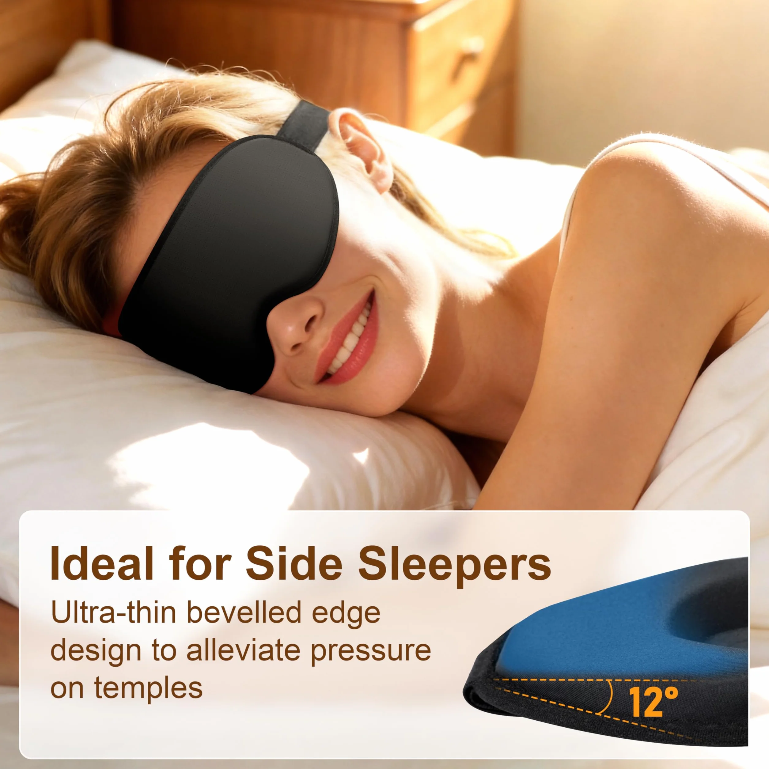 Gritin Mascherina per Dormire 3D Occhi Blocca Luce, Pressione Zero, Ergonomico, Morbido, Confortevole per Viaggi Sonno