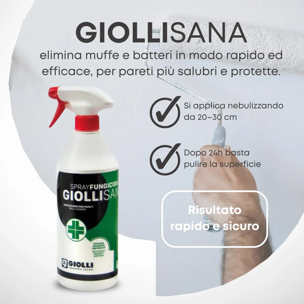 GIOLLI INDUSTRIA COLORI Giollisana Spray Antimuffa 750 ml - Rimuovi Muffa per Muri Interni ed Esterni