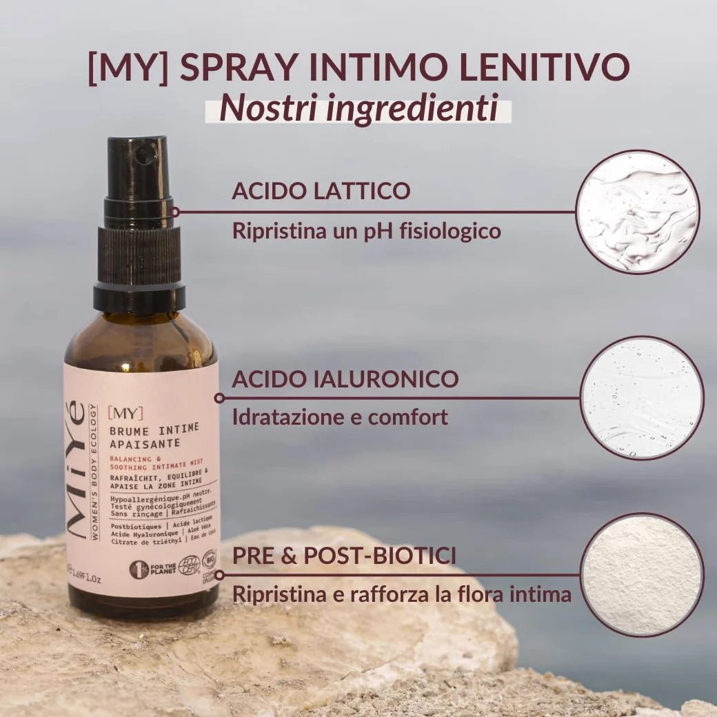 MiYé Nebbia intima lenitiva BIOLOGICA 30ml Idratante vaginale riequilibrante pH Probiotici prebiotici acido ialuronico lattico