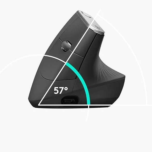 Vertical Mouse Ergonomico Avanzato, 4000 DPI, Wireless RF 2.4 GHz e Bluetooth, Ricaricabile USB-C, 4 Pulsanti Programmabili, Graphite