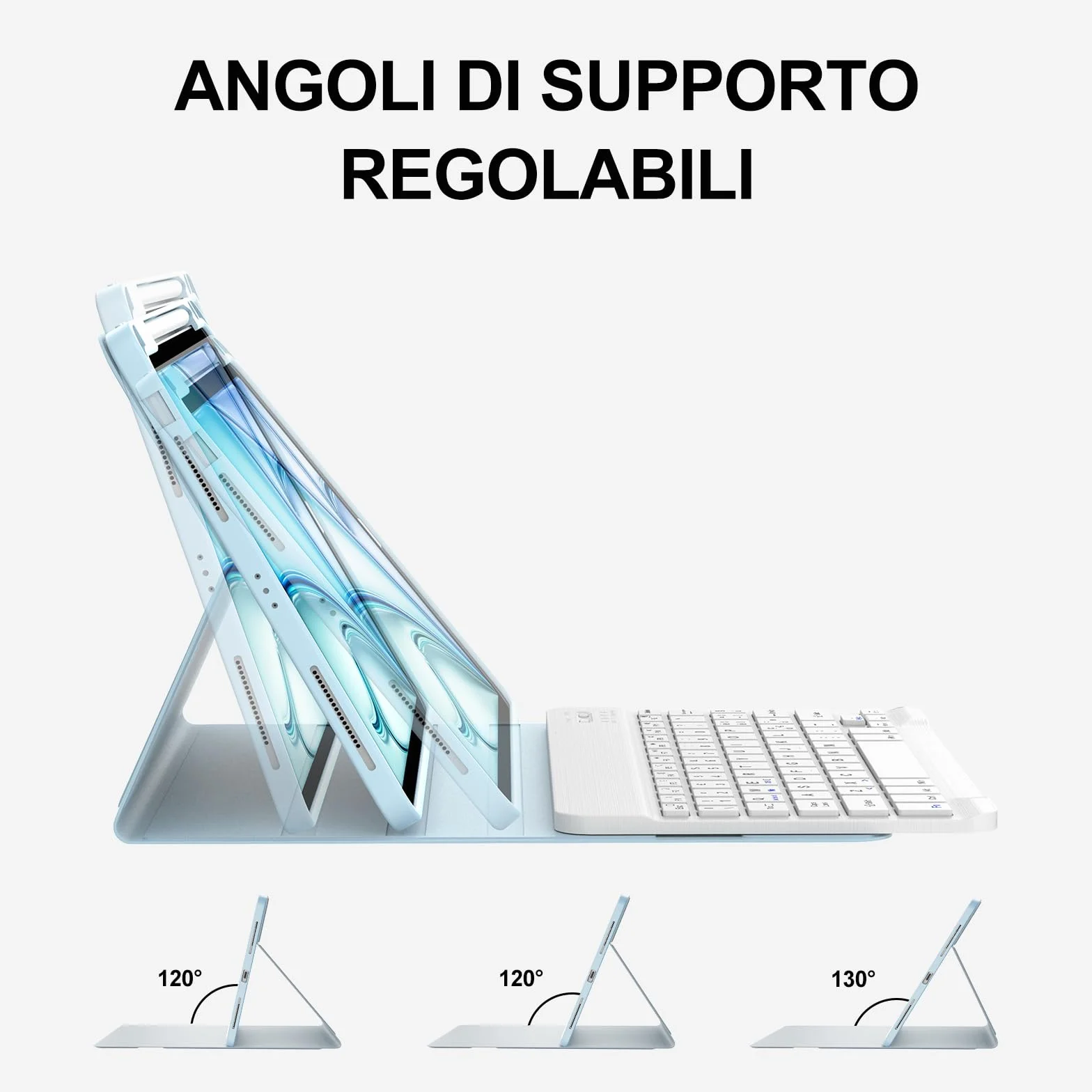 JADEMALL Custodia Tastiera per iPad Air 11 M2/M3/M4 2024/2025/2026, Italiano QWERTY Tastiera Bluetooth Magnetica Staccabile per iPad Air 11 M2/M3/M4 2024/2025/2026, Cielo blu