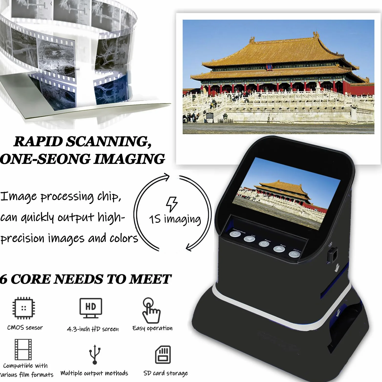 Scanner portatile per film, convertitore digitale ad alta risoluzione con schermo LCD, converte negativi e diapositive in JPEG