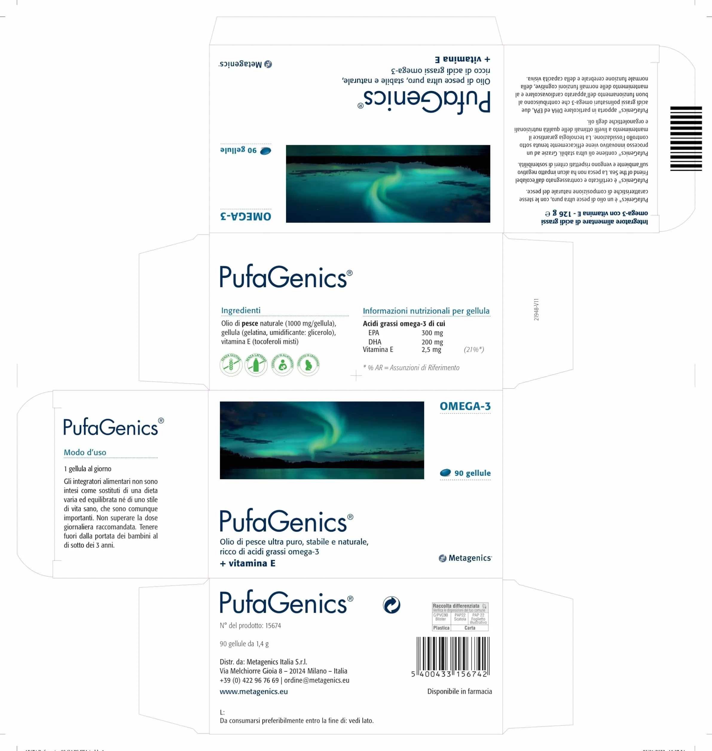 Metagenics PufaGenics Omega 3 Integratore Alimentare Olio di Pesce 90 Gellule