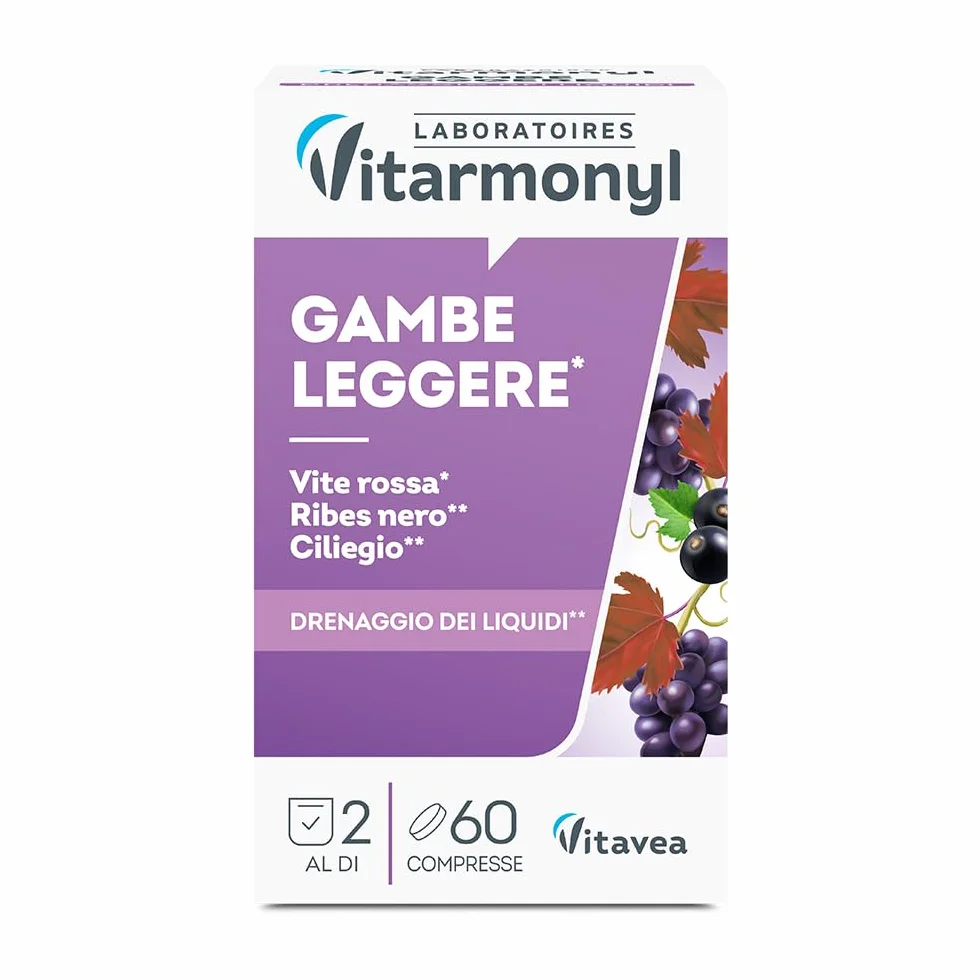 Vitarmonyl Gambe Leggere Drenante Vite Rossa Ribes Nero Ciliegio 60 compresse Integratore Gambe Pesanti