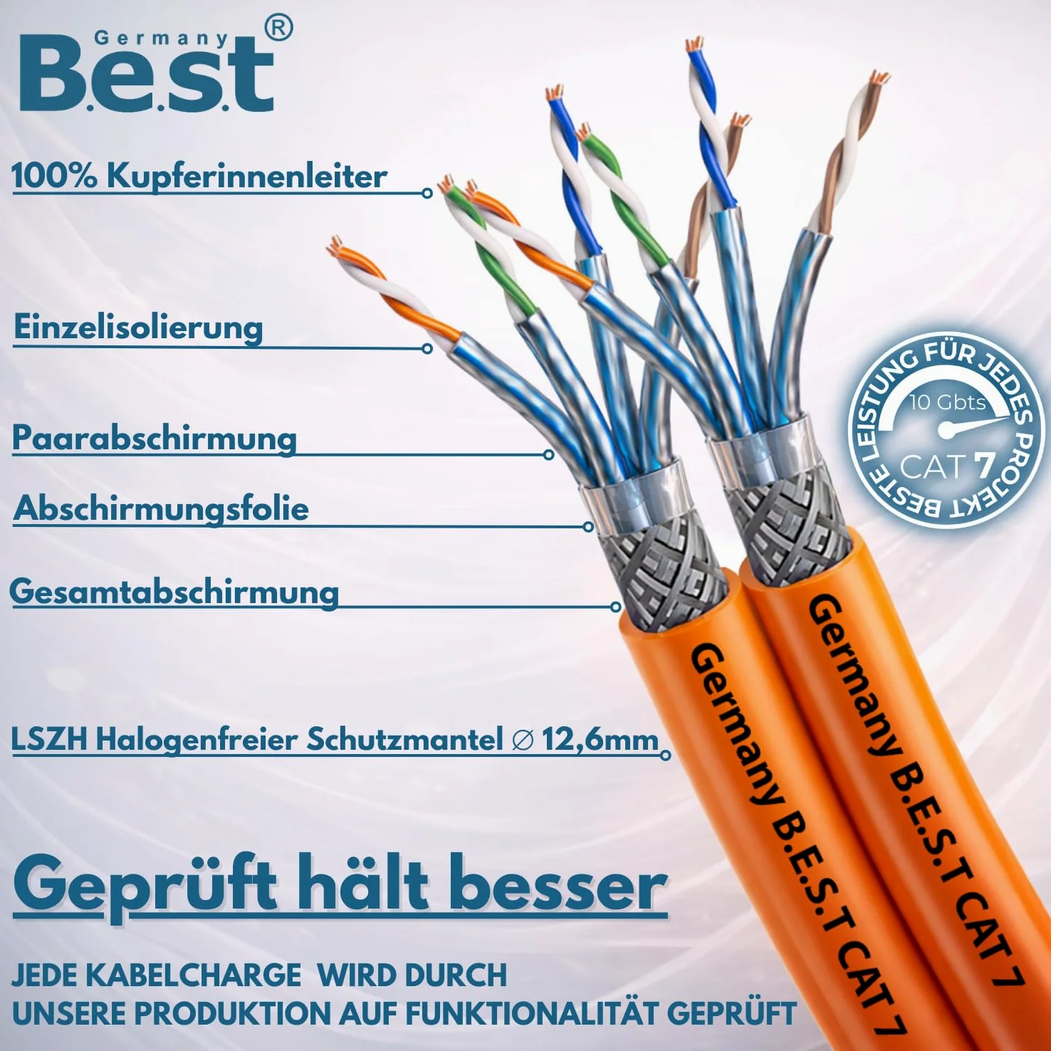 Germany B.e.s.t Cavo di rete duplex Best Gigabit CAT 7, 250 m, in rame, LAN 1000 MHz S/FTP Kat 7