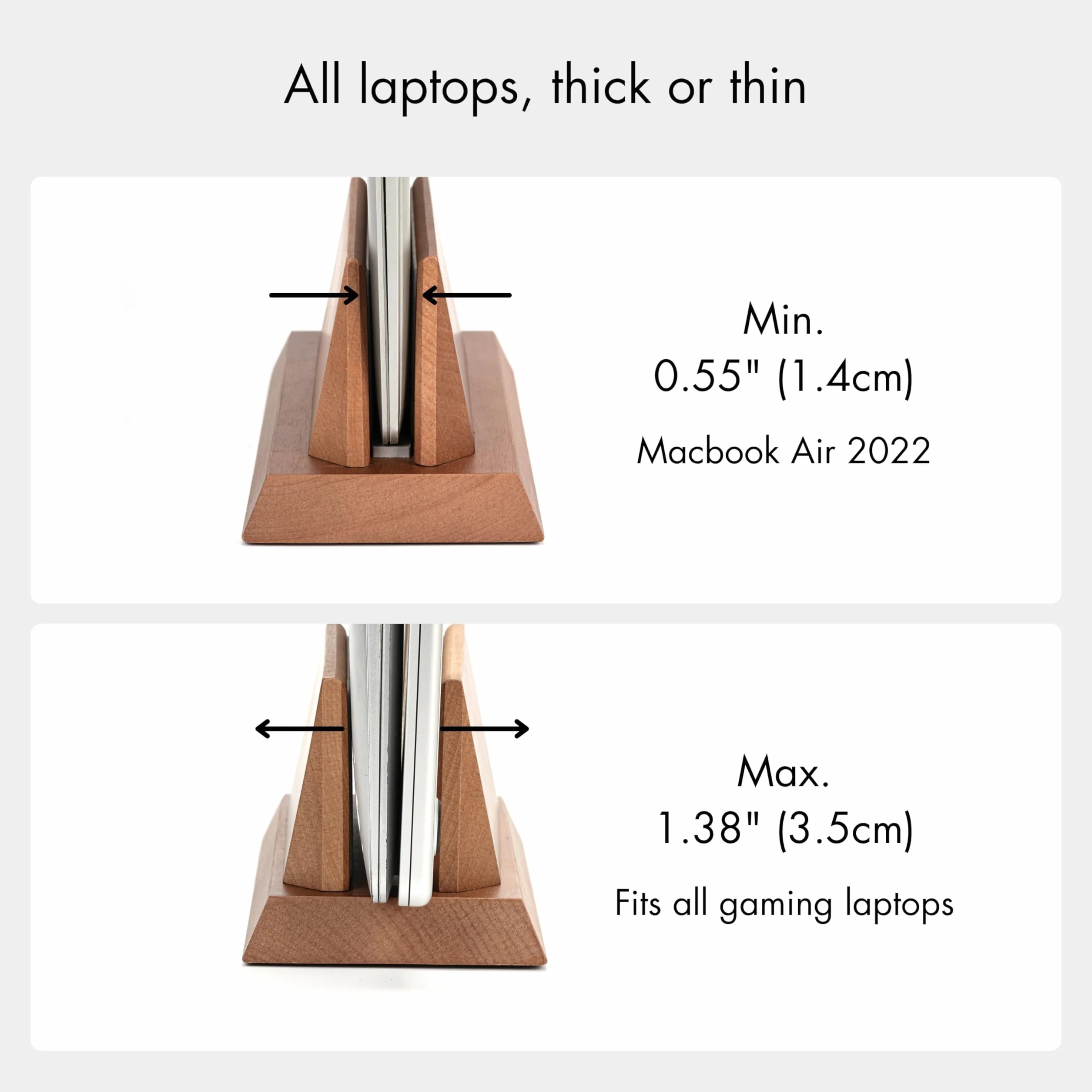 Supporto verticale regolabile per computer portatile, compatibile con tutti i computer portatili, supporto per MacBook in legno massello, supporto per iPad in legno, regolabile manualmente