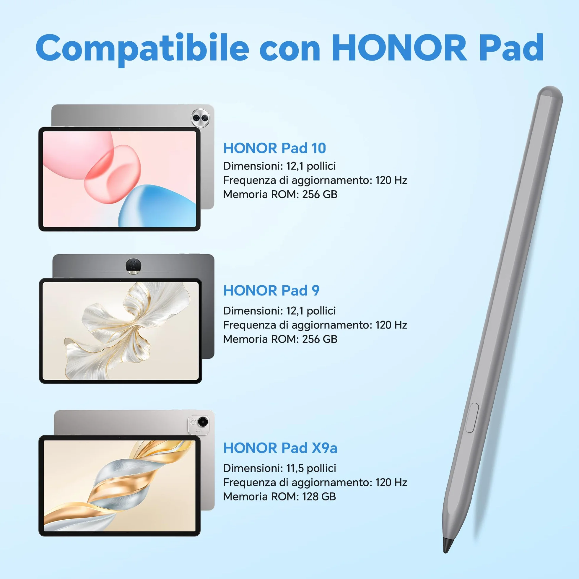 HONOR CHOICE penna per HONOR Pad 10/9/X9a, ad alta sensibilità, Palm Rejection, penna touch per tablet con rilevamento dell'inclinazione, penna capacitiva con 1 punta di ricambio