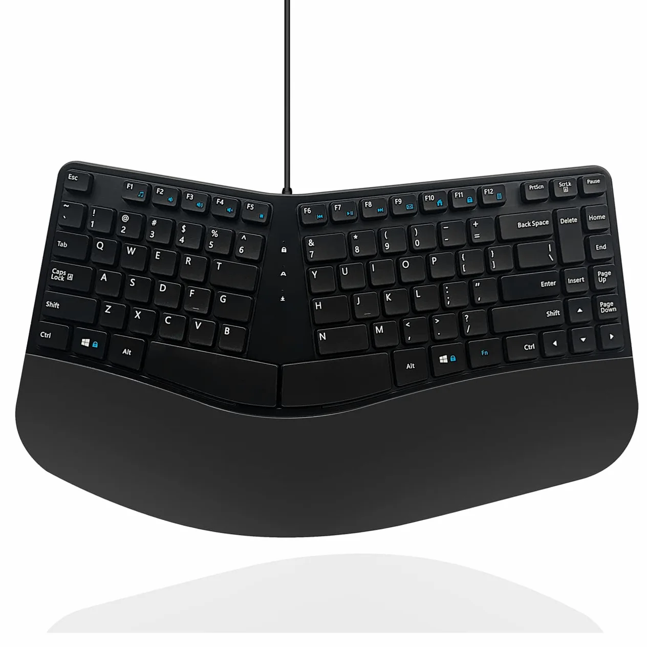 MCSaite Tastiera ergonomica compatta USB cablata - Tastiera divisa con supporto per polso imbottito e palmo - 40,4 x 8,7 x 1,2 pollici - Nero - US Inglese