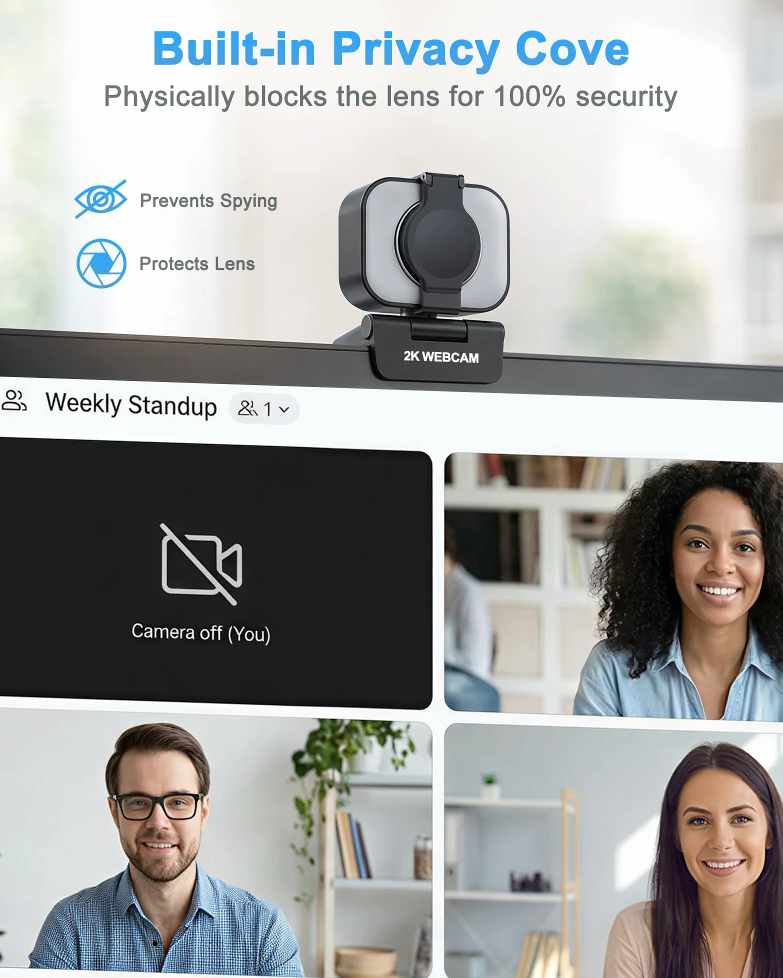 Atatat Webcam 2K per PC con luce, microfono, copertura privacy | Telecamera Web autofocus per desktop/laptop/monitor/Mac, fotocamera per Zoom/Skype/team/videochiamate/riunioni