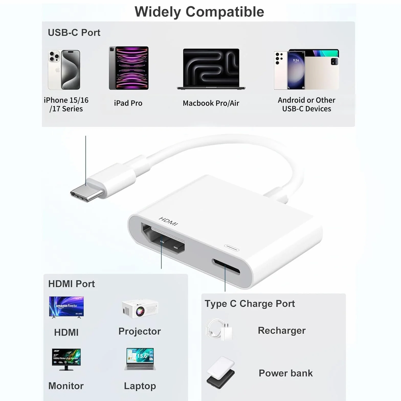 Adattatore USB C HDMI per iPhone 17/16/15, USB C Digital AV Adapter 4K@60Hz, Convertitore Sync Schermo Video e Audio, Cavo HDMI Compatibile con iPhone/MacBook/iPad/Laptop a TV/Proiettore/Monitor