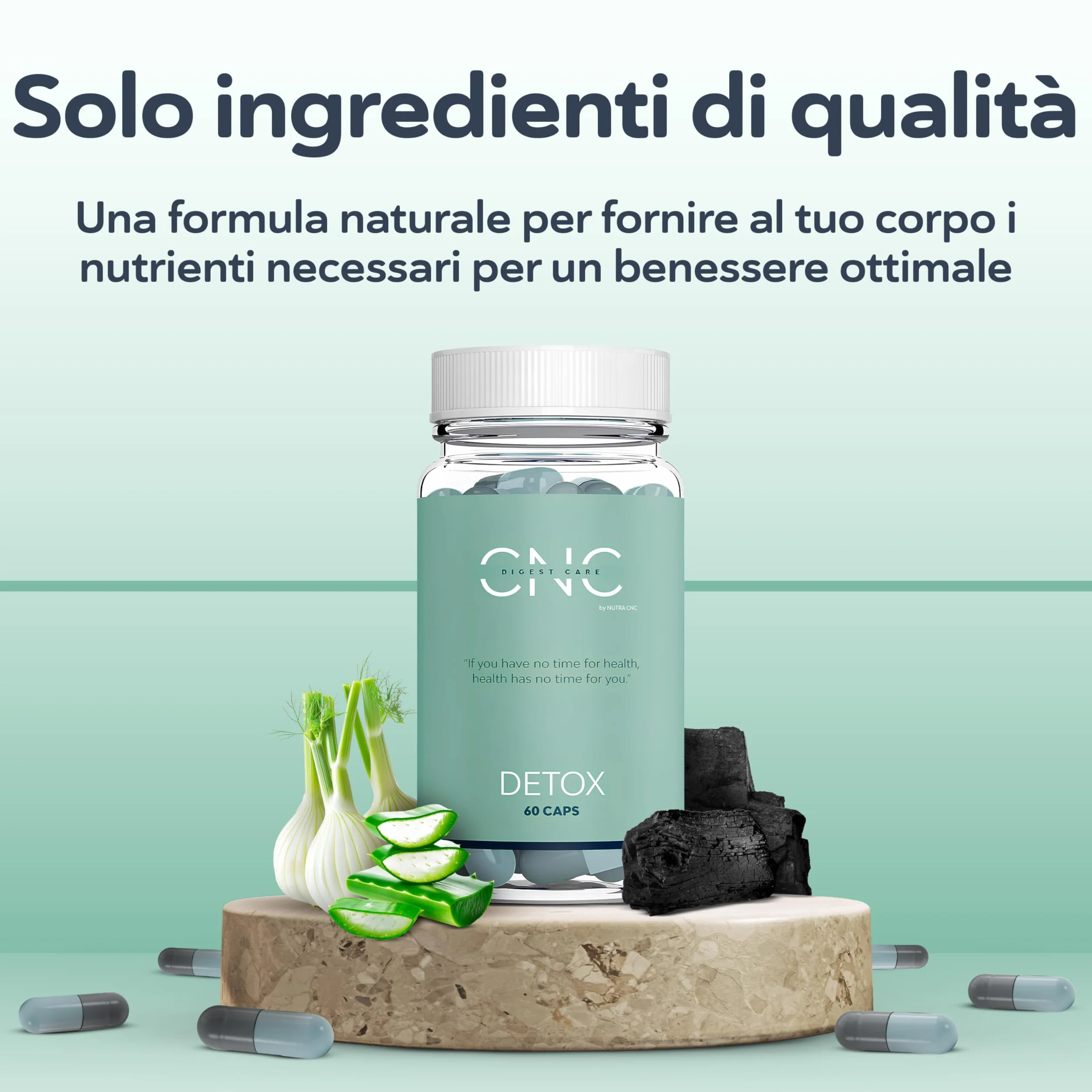 DETOX Drenante Forte Dimagrante e Diuretico con Aloe Vera, Carbone Attivo, Finocchio ed Enzimi Probiotici 100B