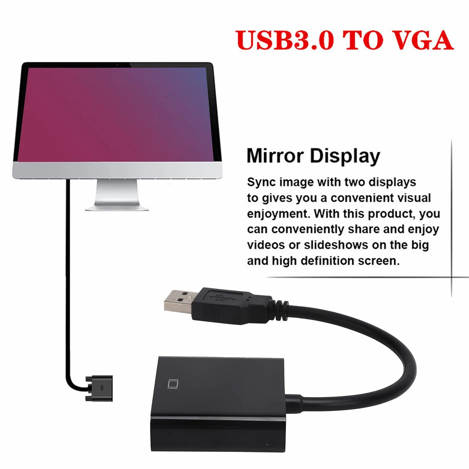 Qiilu Convertitore USB 3.0 Maschio a VGA Femmina 15 Pin 1080p 60 Hz per PC Laptop Monitor Proiettore