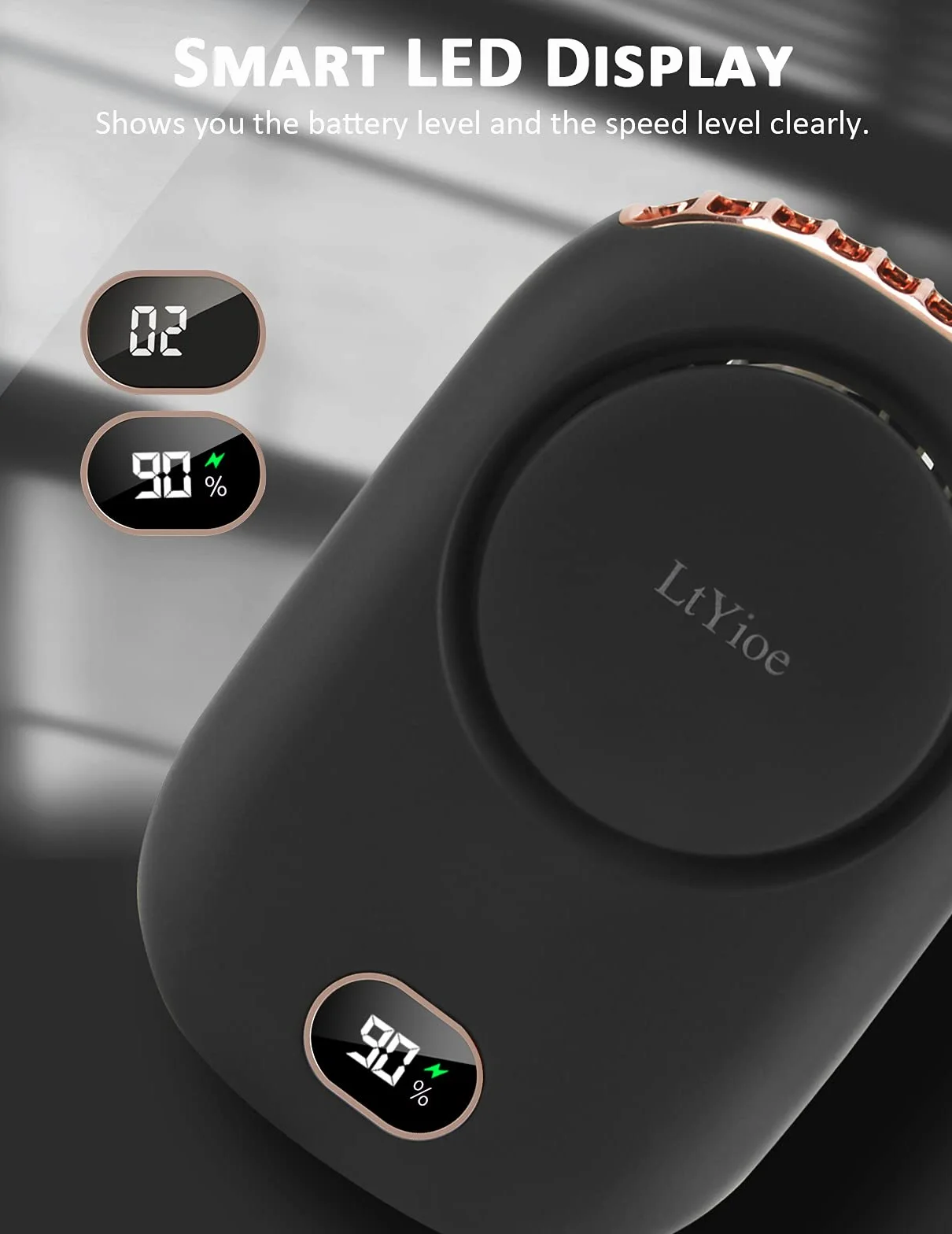 LtYioe Ventilatore USB Mini Ventilatore Portatile con 3 velocità Regolabili, Multifunzionale Ventilatore Personali Batteria Ricaricabile e Display LED per Viaggi Casa Esterno Ufficio(Nero)