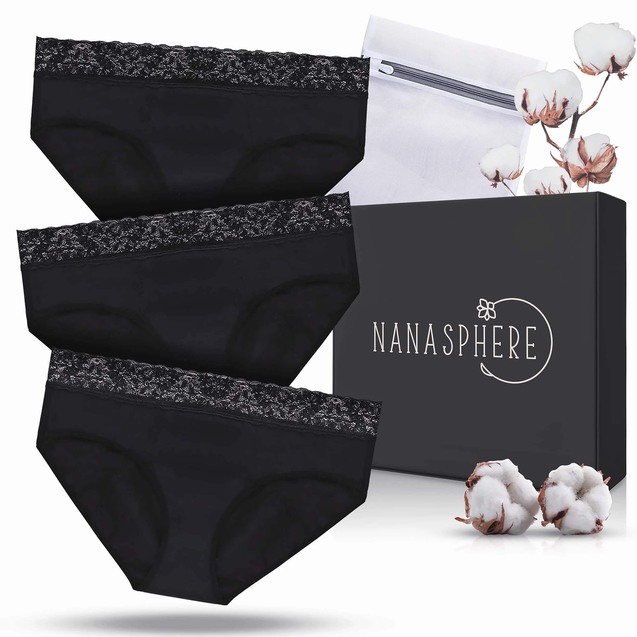 Slip Mestruale Donna Cotone Organico Mutande Assorbenti Mestruali Set di 3 Flusso Abbondante