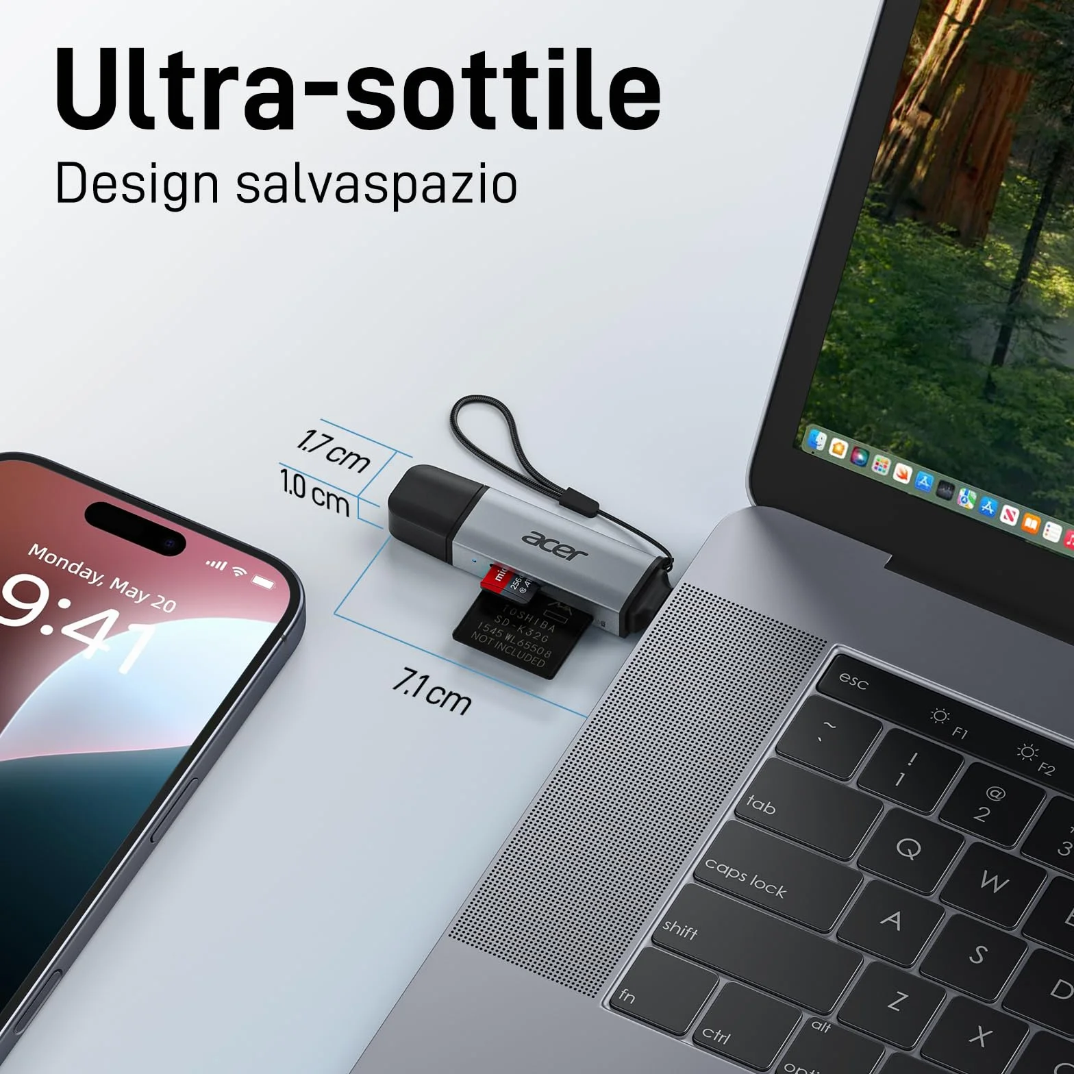 Acer Lettore di schede SD USB C 3.0, supporta SD/Micro SD/SDHC/SDXC/MMC, compatibile con iPhone 17 Pro MacBook Pro iPad Pro 2021 Pixel XPS 13