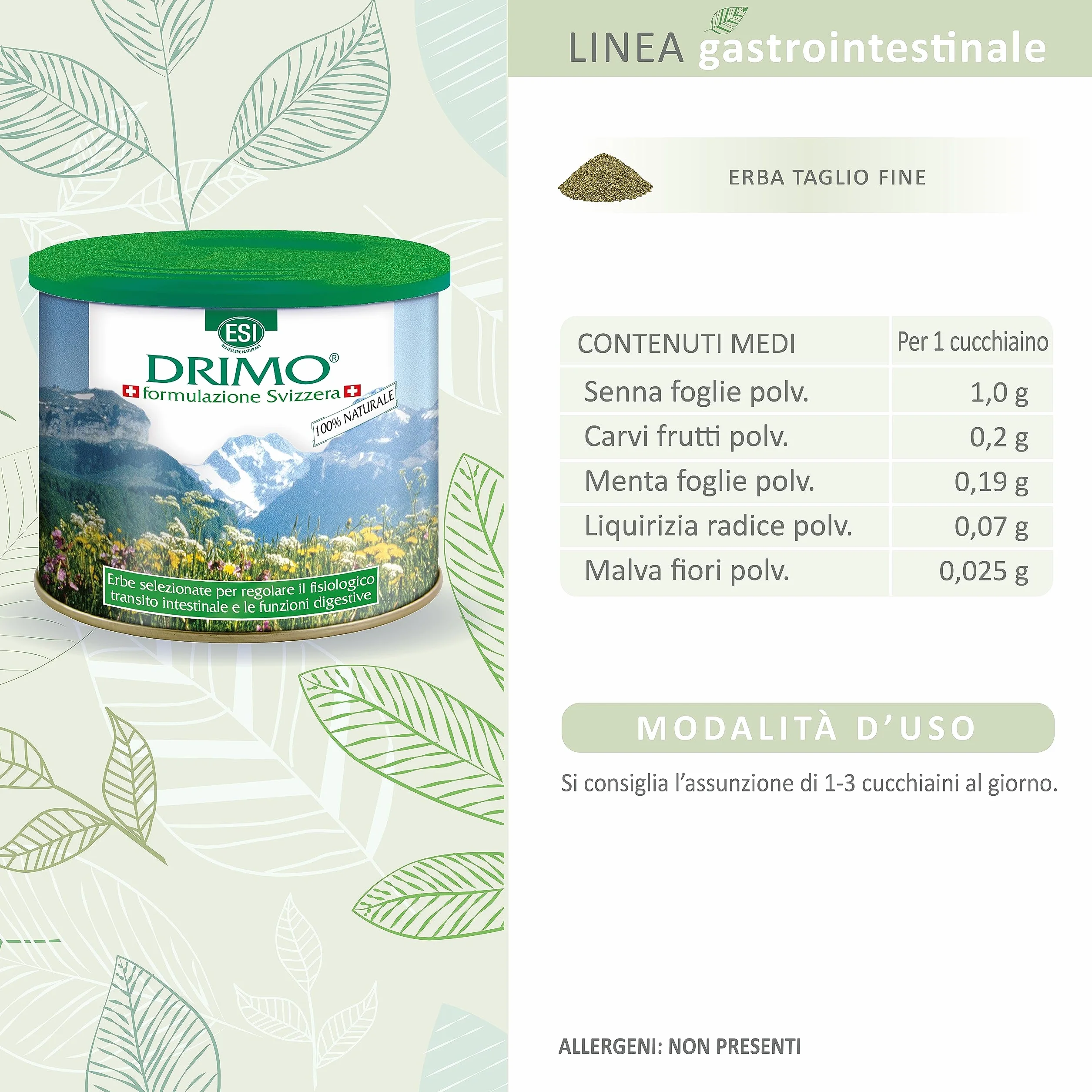 ESI Drimo Integratore Alimentare In Polvere Erbe Selezionate Regolarità Intestinale Senza Glutine Vegan 100 G