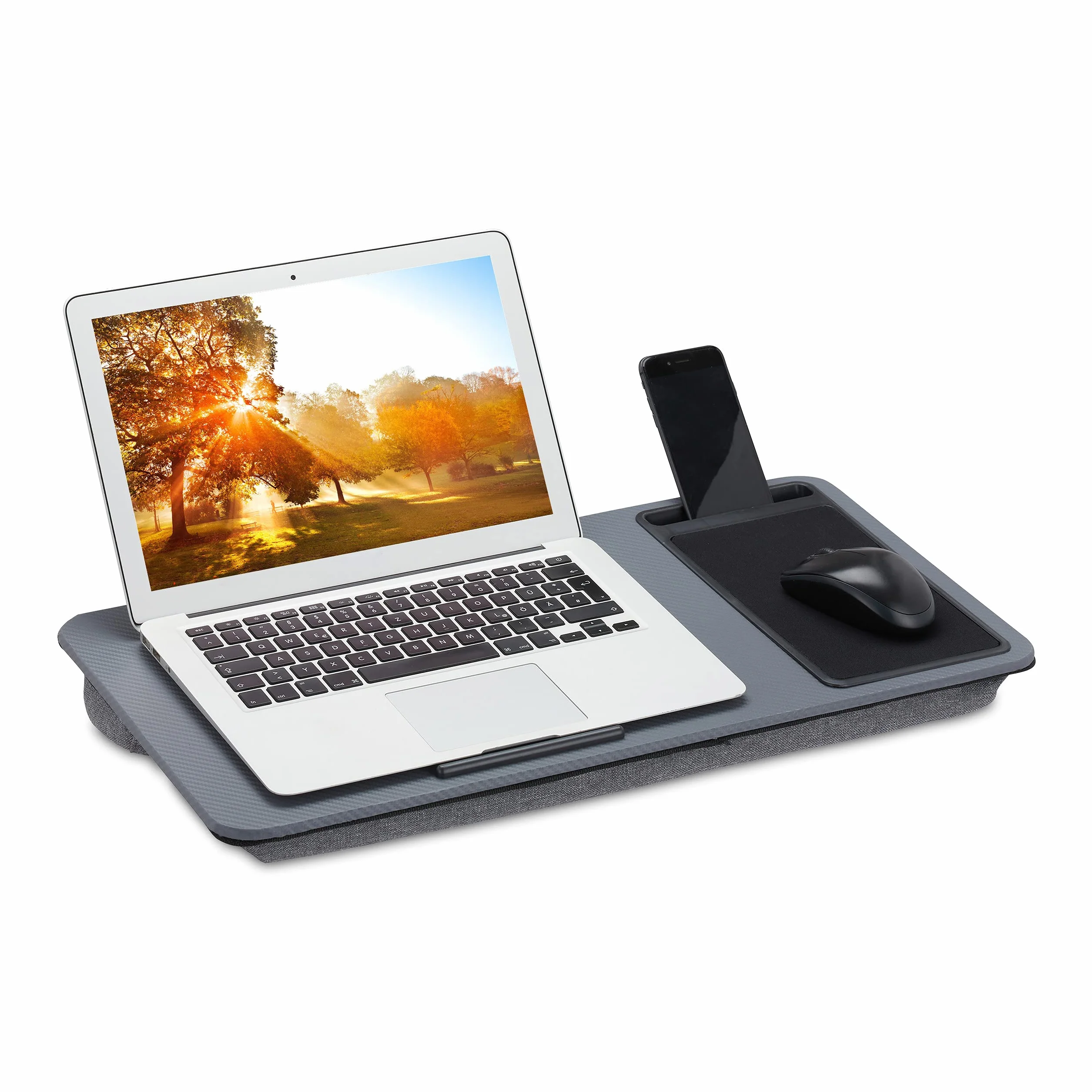 Relaxdays Supporto Pc Portatile con Cuscino con Mouse Pad, Vassoio per Laptop, Barra Antiscivolo, LxP 57,5x30 cm, grigio