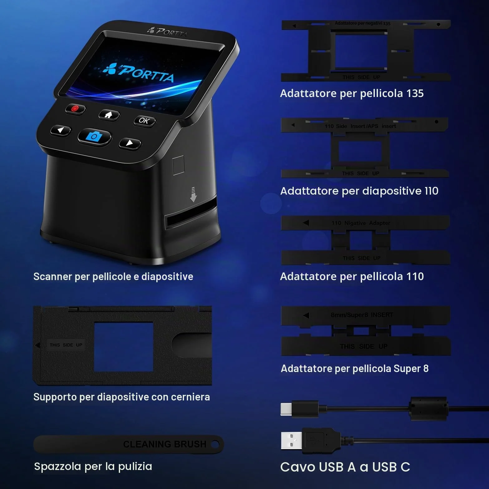PORTTA Film Scanner 5" LCD Screen 22MP Slide Negative Scanner 135 126 110 Film Digital Converter HDMI SD Card