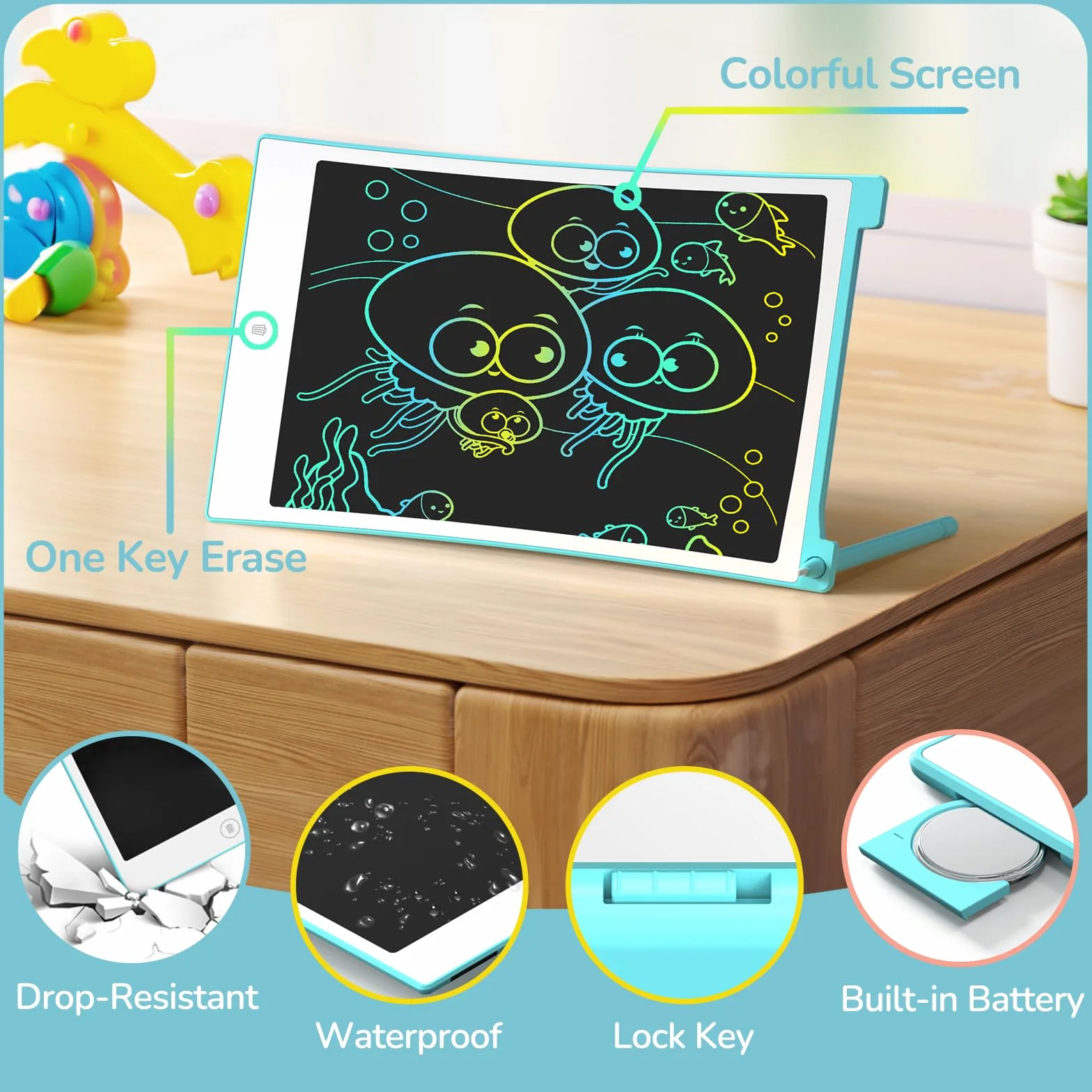 TECJOE Tavoletta Grafica LCD 8.5 Pollici Confezione da 4, Lavagna Portatile da Disegno con Penna per Bambini