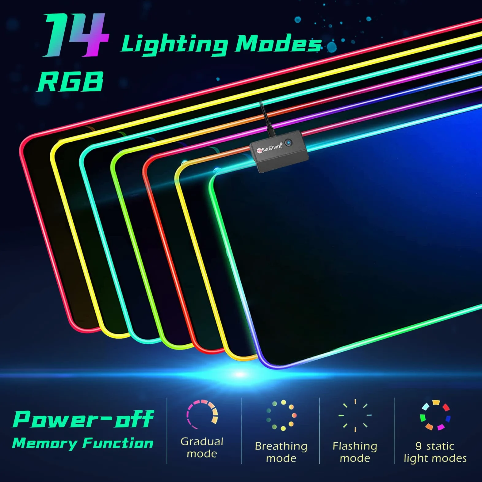Tappetino per mouse RGB, luce LED, tappetino per mouse con base in gomma, colorato per computer, tappetino da scrivania per PC e laptop, volpe neon, 40 x 90 cm
