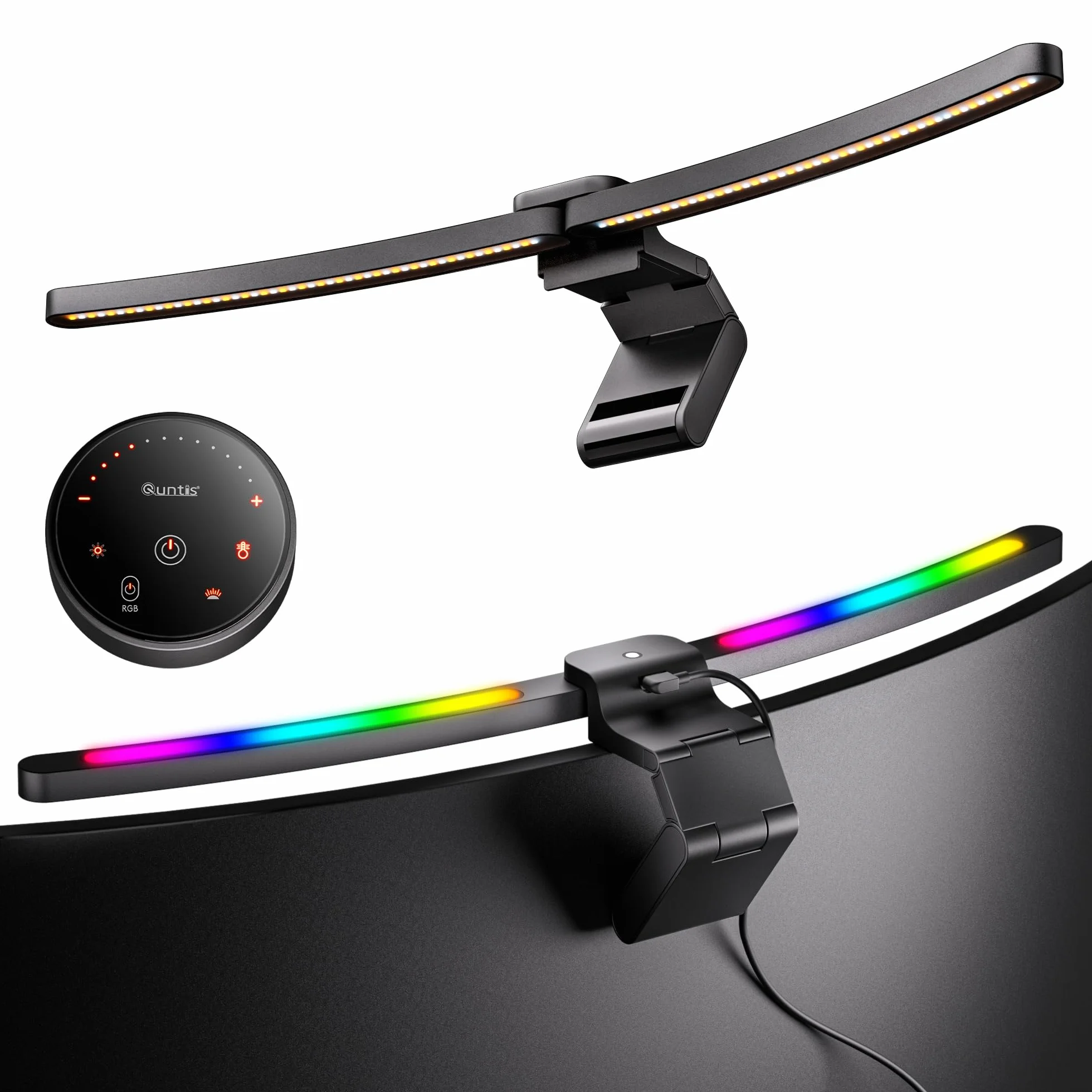 Quntis 66CM Lampada Monitor Curvo con Telecomando e Retroilluminazione RGB, Luce Monitor Pieghevole con Oscuramento Automatico, Luminosità e Temperatura del Colore Regolabili