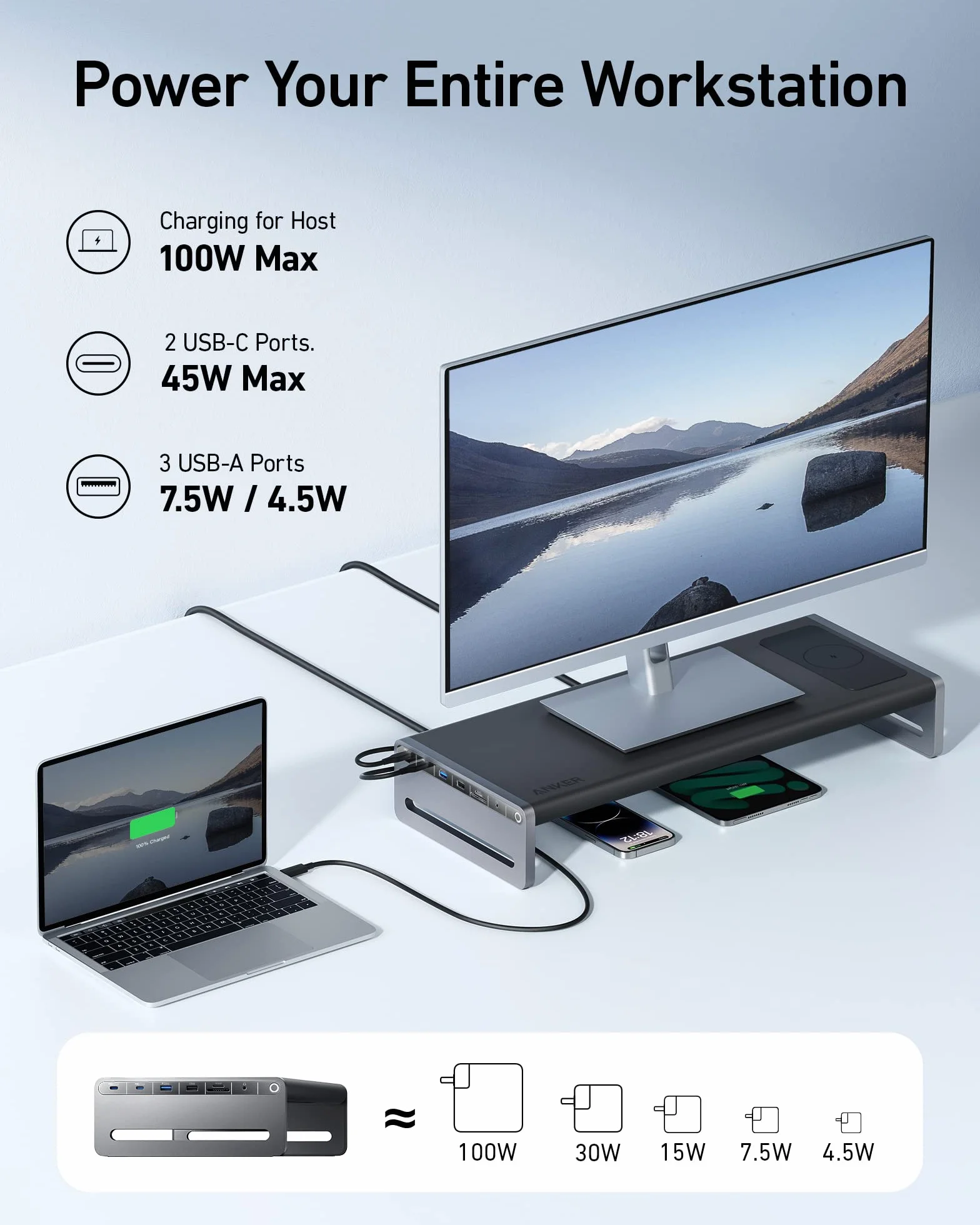 Anker 675 Hub USB C Docking Station 12 in 1 100W, Supporto per Monitor, con Porte da 10 Gbps, Display HDMI 4K a 60 Hz, Tappetino di Ricarica Wireless, per Dispositivi USB C