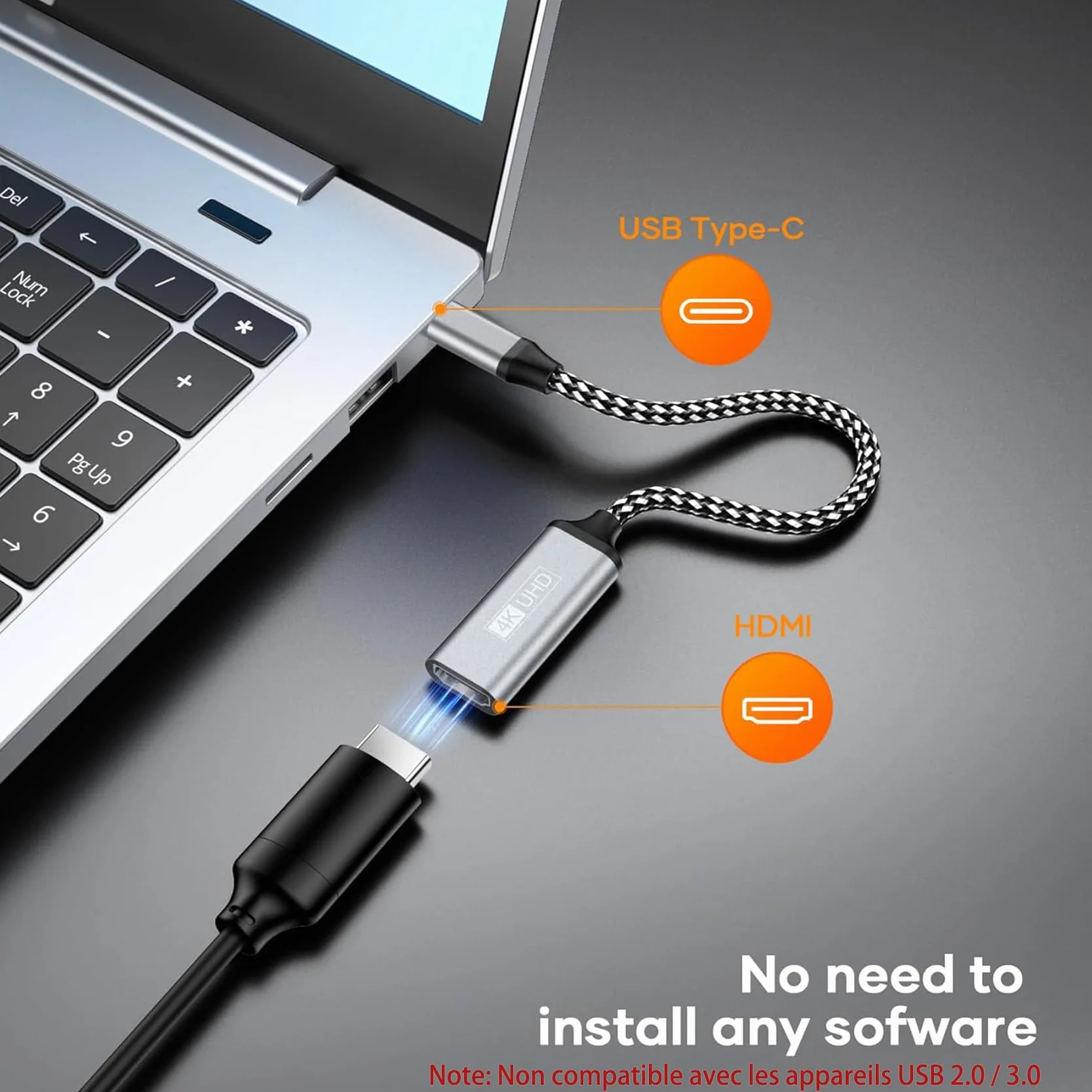 Adattatore da USB C a HDMI, USB C HDMI Cavo 4K [Compatibile con Thunderbolt 3] con Uscita Audio Video per iPhone 16/15Pro/Max, MacBook iPad Pro, iPad Mini 6, Surface Pro/Go, S23, Pixelbook