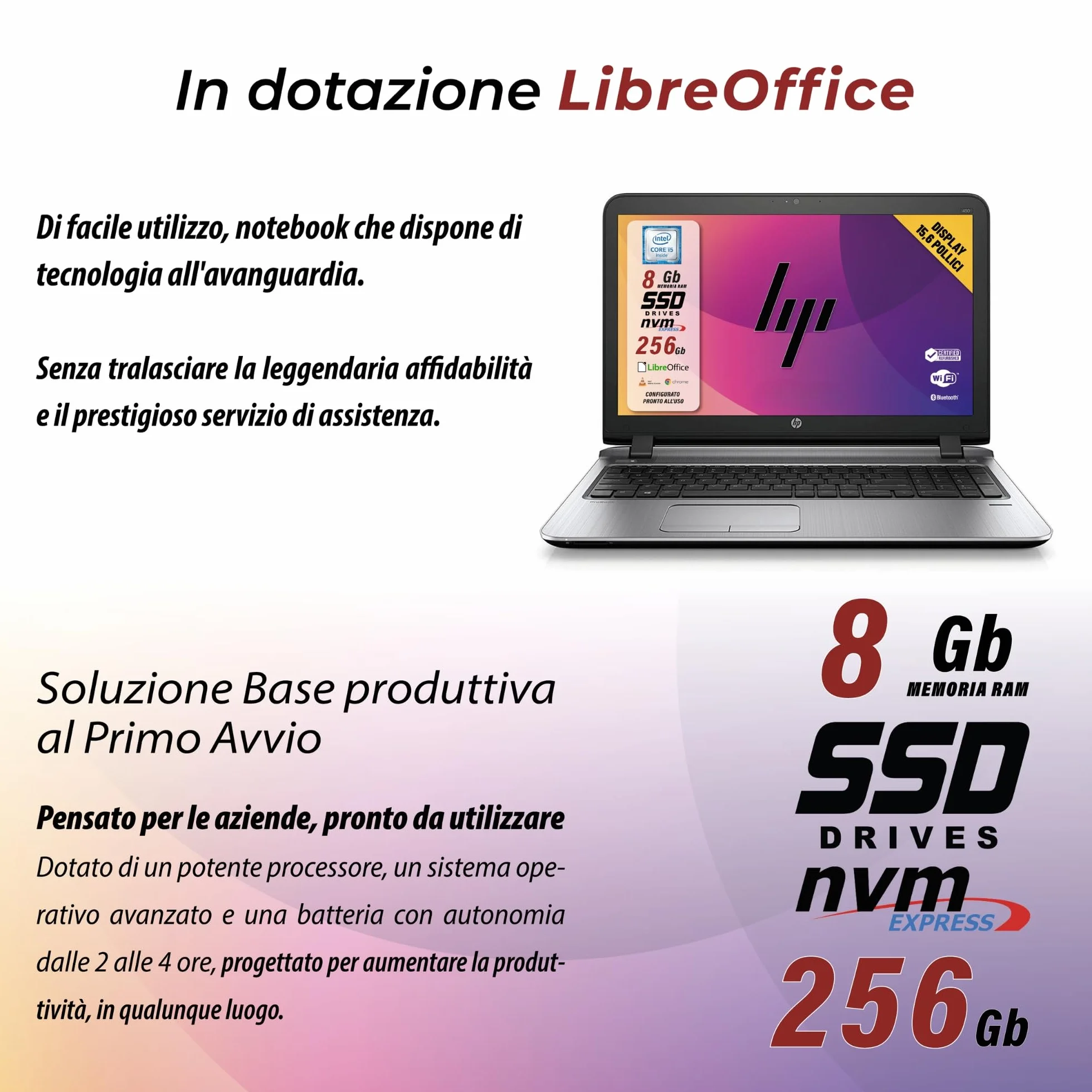 HP ProBook 15.6" Intel Core i5-6200U 8GB RAM 256GB SSD Notebook (Ricondizionato)