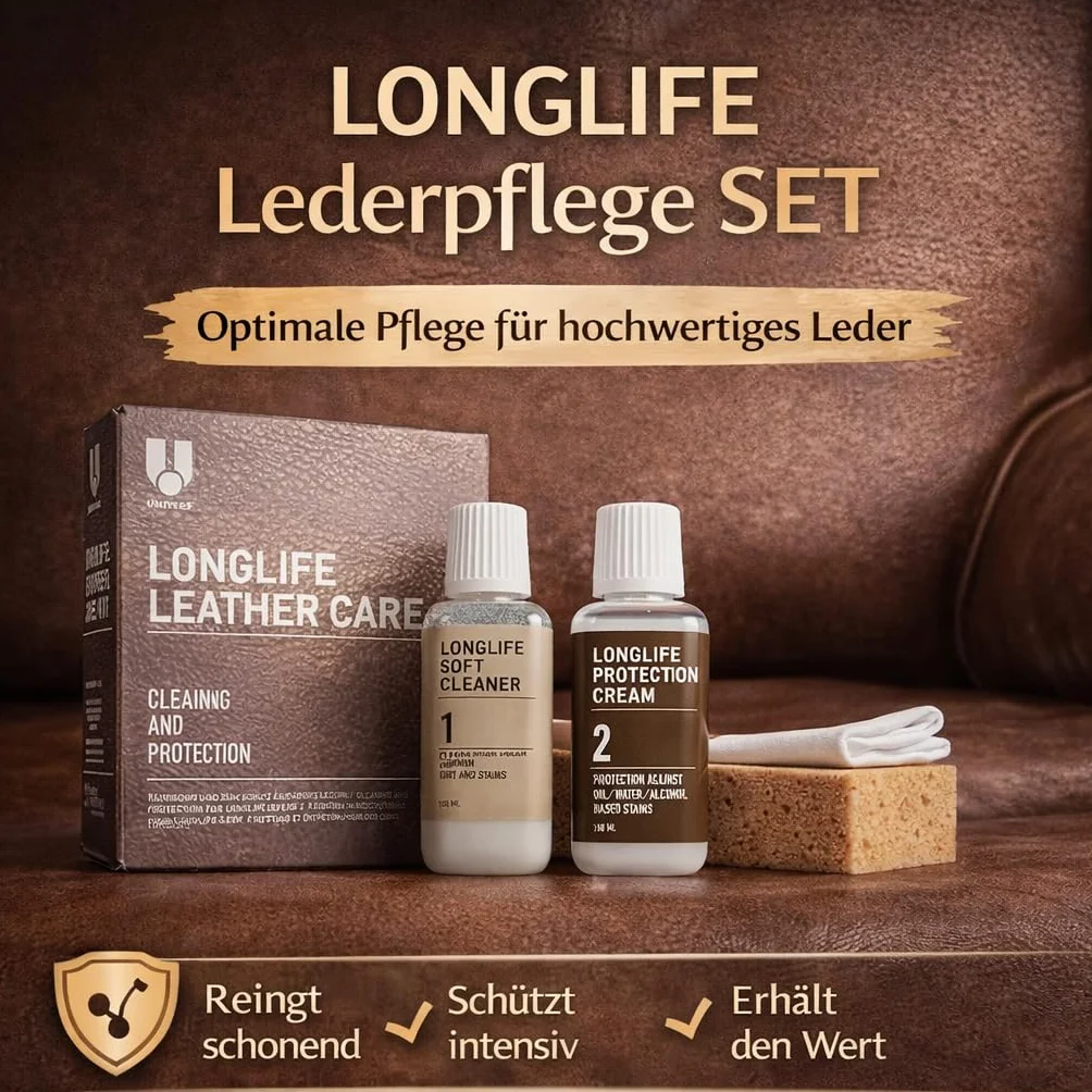Uniters Longlife Leather Care Set 2 x 150 ml detergente crema protettiva spugna panno per pelle liscia