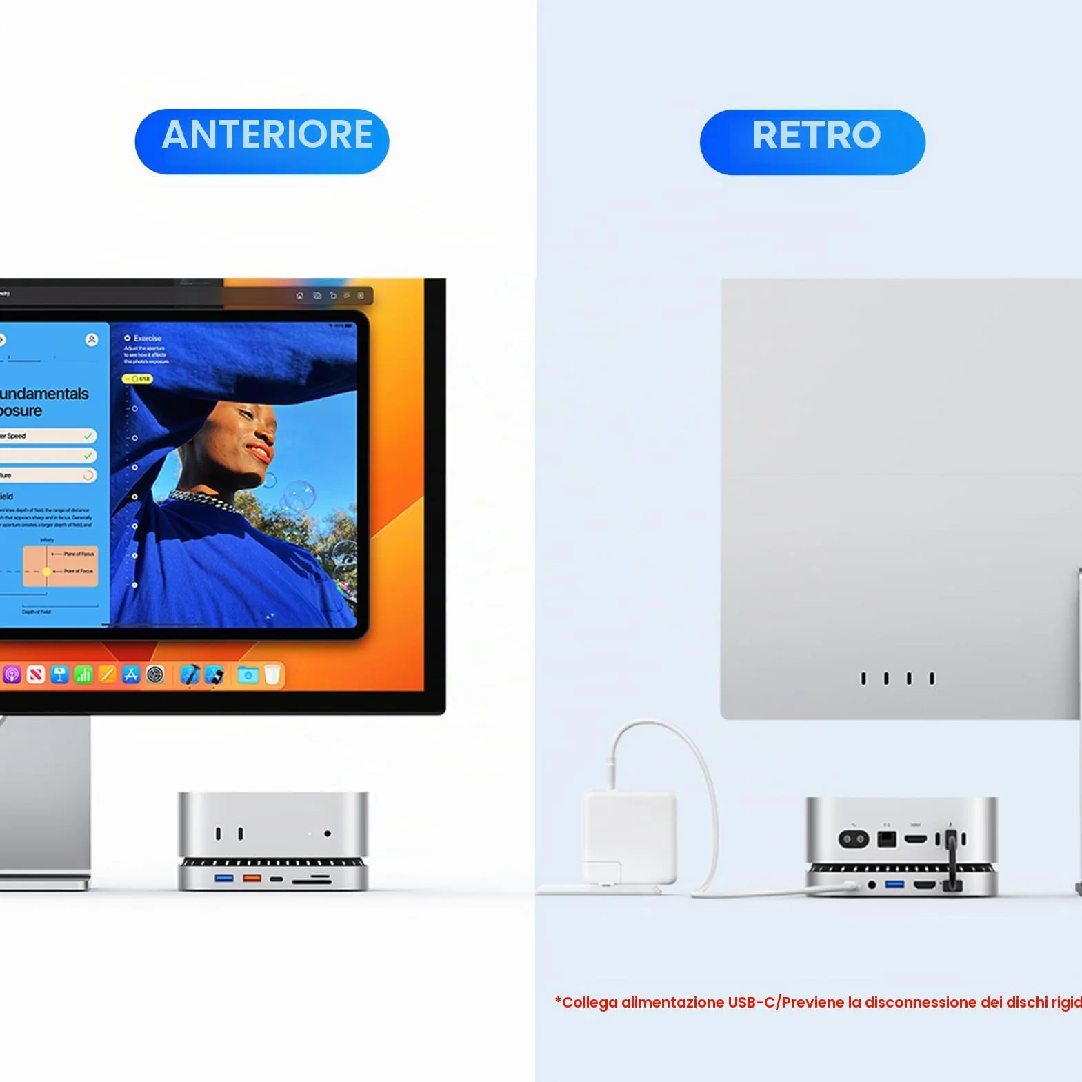 Dock per Mac mini M4 e M4 Pro 2024, supporto in alluminio e hub HDMI 4K60Hz, alloggiamento SSD M.2 NVMe/SATA, ricarica USB-C, SD/TF, audio