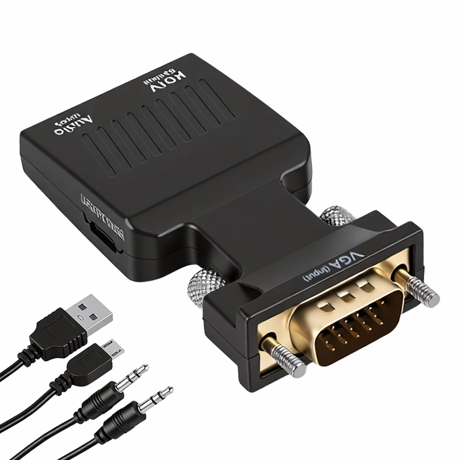 Adattatore VGA a HDMI con audio 1080P Convertitore VGA maschio a HDMI femmina con jack da 3,5 mm e cavo di alimentazione USB, unidirezionale per PC, laptop, TV, monitor, proiettore