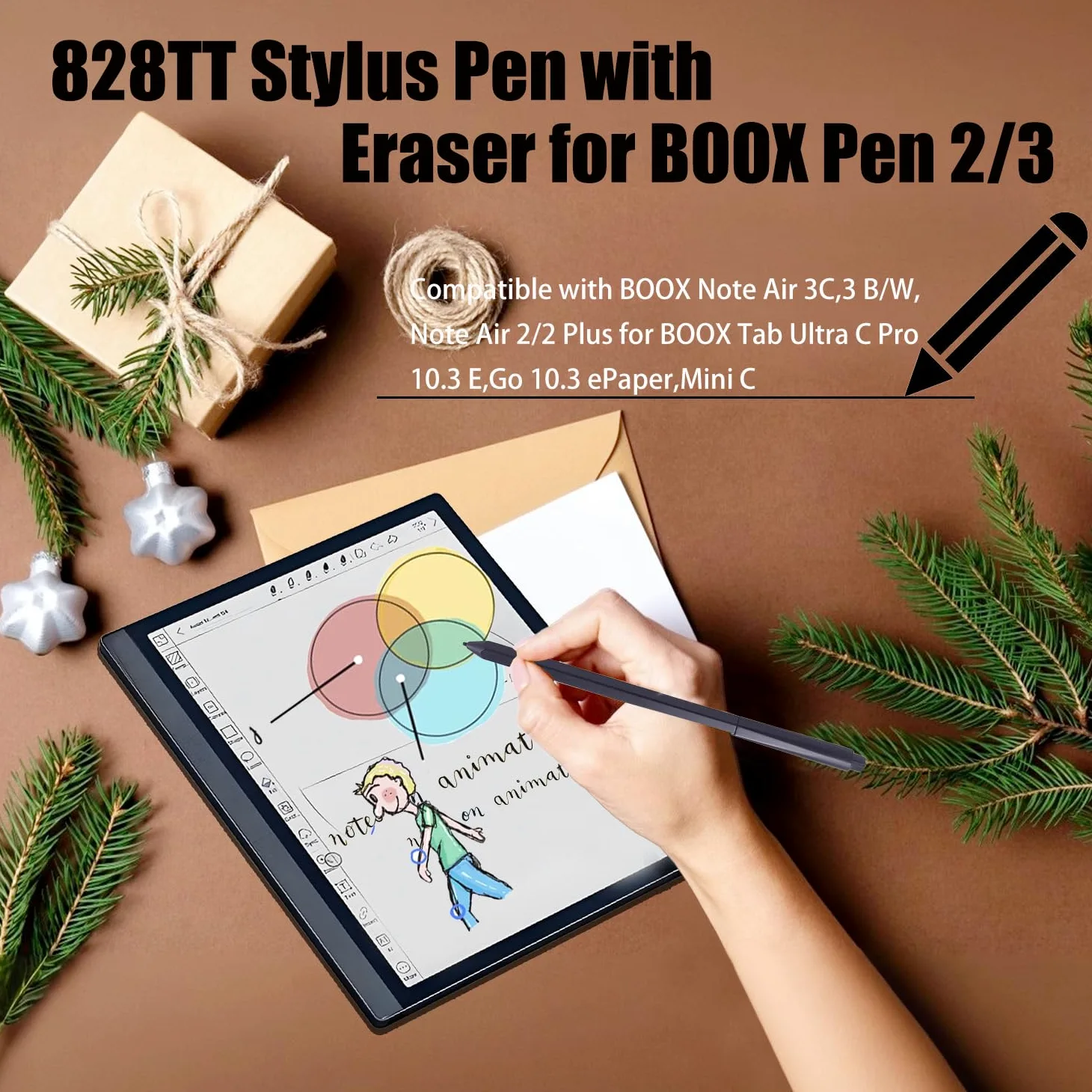 Penna stilo 828TT con gomma per BOOX Pen 2/3 compatibile con BOOX Note Air 3C, 3 B/W, Note Air 2/2 Plus per BOOX Tab Ultra C Pro 10.3 E, Go 10.3 ePaper, Mini C