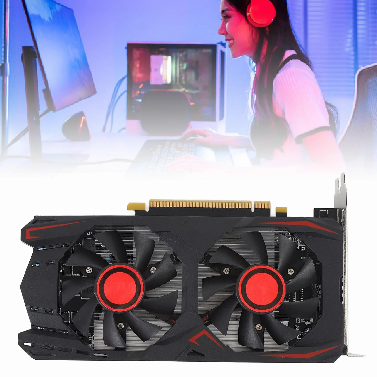 HERCHR Scheda Grafica Video per PC, Slot PCIE 2.0 16X a Doppia Ventola GDDR5 da 6 GB 16X Supporta Interfaccia Multimediale DVI VGA HD Scheda Video da Gioco per PC Desktop