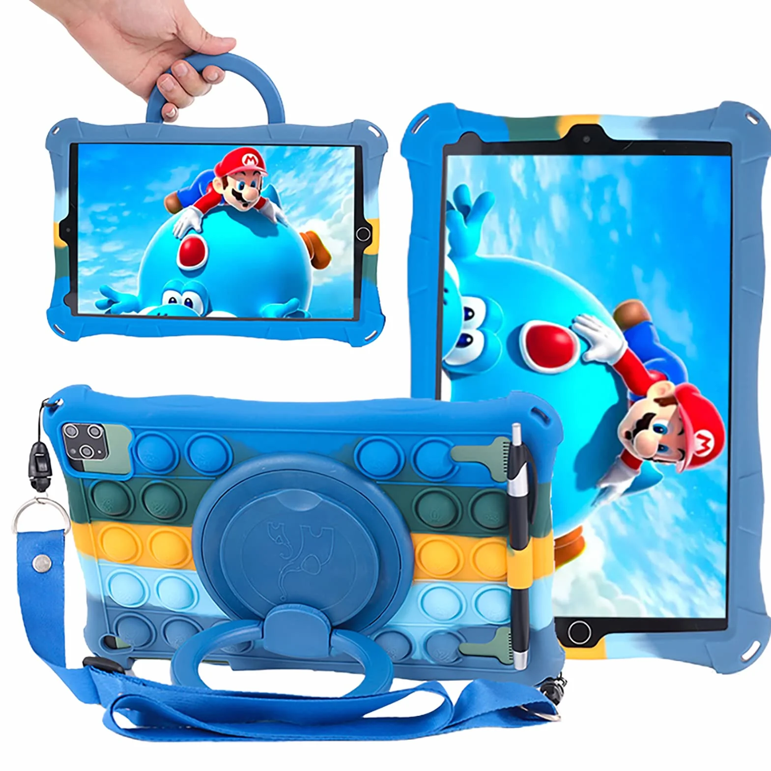 Custodia per Tablet da 10 Pollici per VANKYO MatrixPad S21,DUODUOGO P8/G12 Gowin P8,AOYODKG A32,Aitszon 10.1,Novel TTT 10 Cover Maniglia Girevole Supporto Case con Tracolla/Portapenne/Stilo