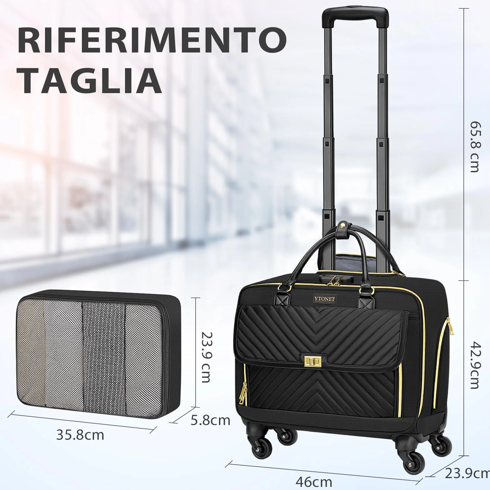 Ytonet Business Trolley 4 Ruote Piroettanti Valigetta Laptop 17,3 Pollici Valigia Pilota Tasca Organizzatore Chiusura Combinazione Nero