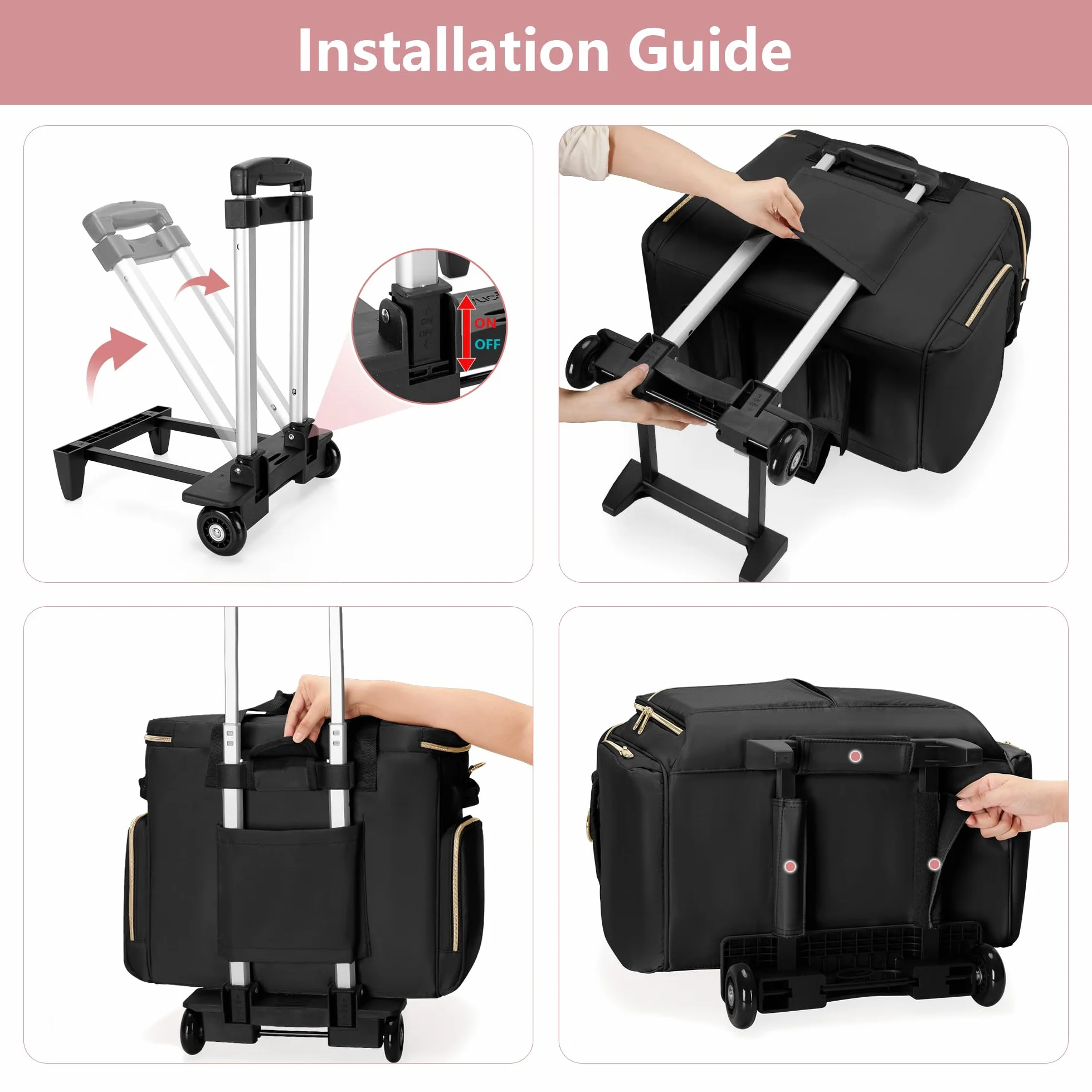 Borsa per Insegnanti con Rotelle Trolley Staccabile per Laptop 15,6" Materiale Didattico Nero