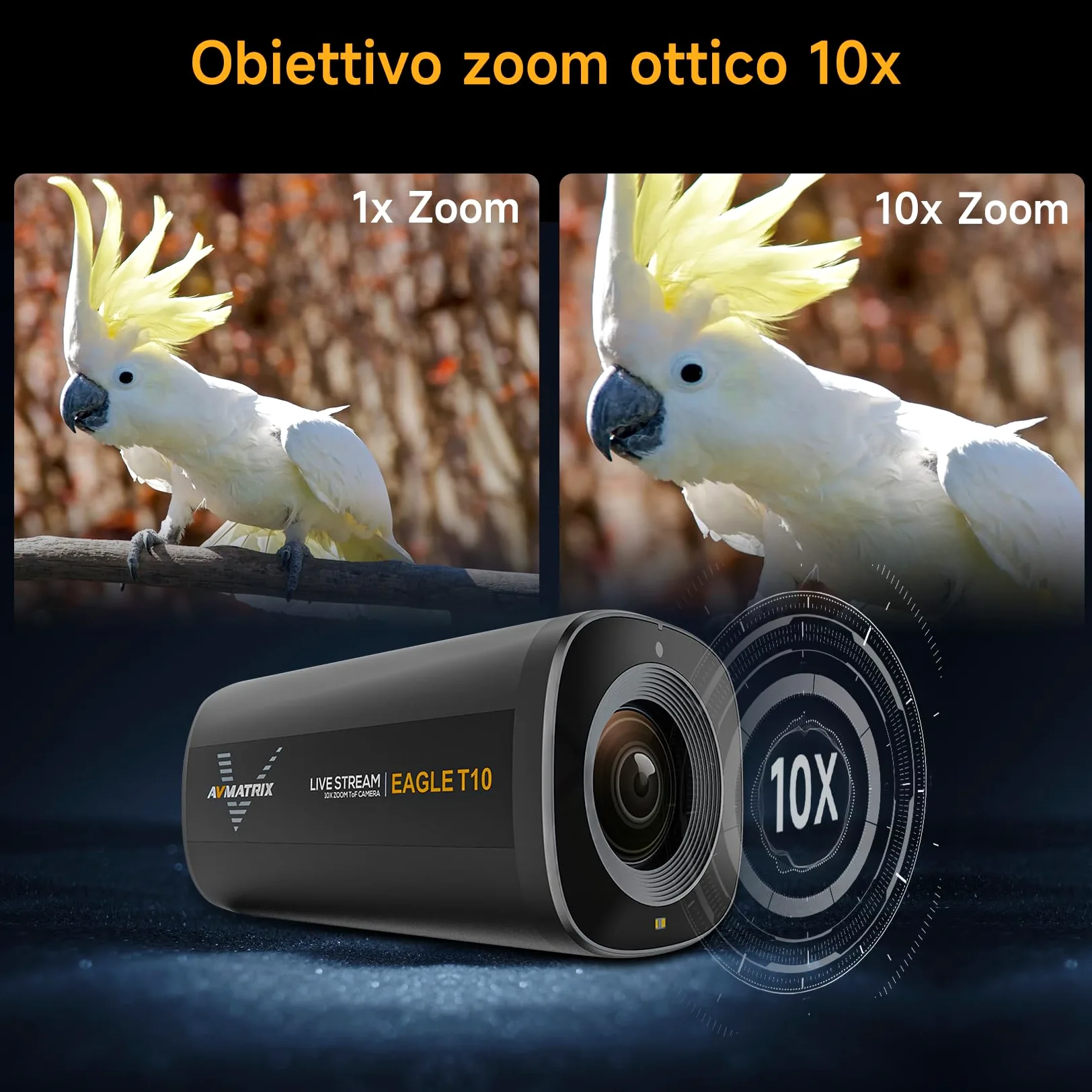 AVMATRIX Live Stream Camera T10, Zoom 10X TOF Autofocus Streaming Webcam per Youtube Twitch Facebook, Full 1080p HD 60fps, Streaming in Tempo Reale Media Landscape e Portrait Camera