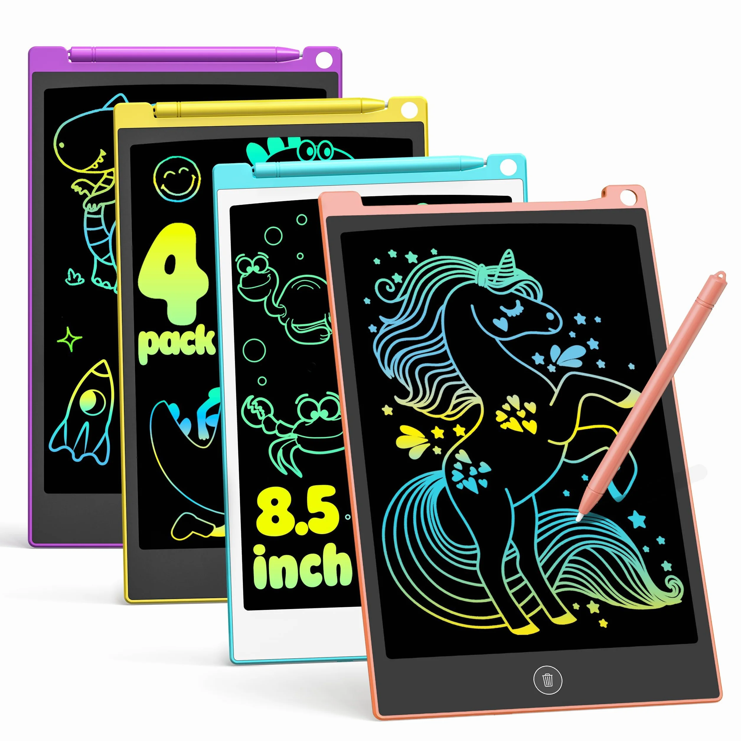 TECJOE Tavoletta Grafica LCD 8.5 Pollici Confezione da 4, Lavagna Portatile da Disegno con Penna per Bambini