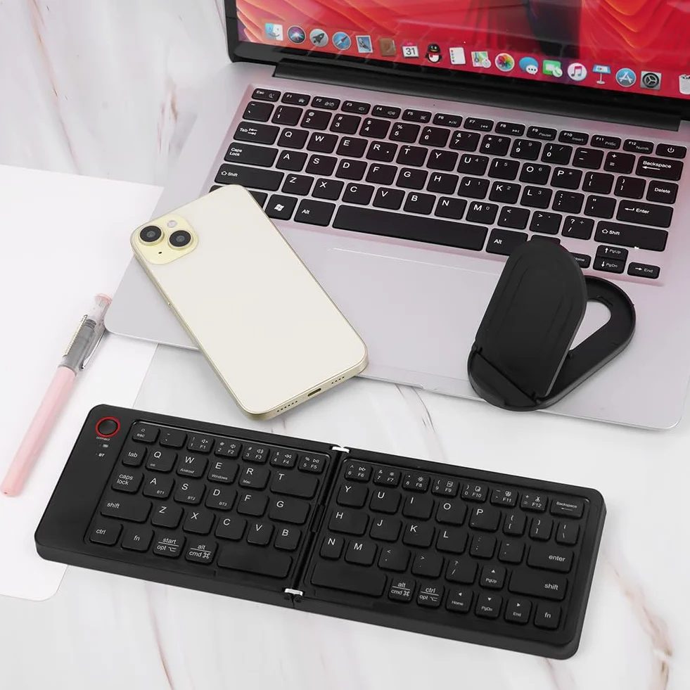 Aolso Tastiera Bluetooth Pieghevole, Tastiera Wireless Leggera, Triplo Pairing, Tastieras Portatile Ricaricabile per Smartphone/Tablet/PC/iPad/iPhone, Sistema Windows, iOS, Android-Nero