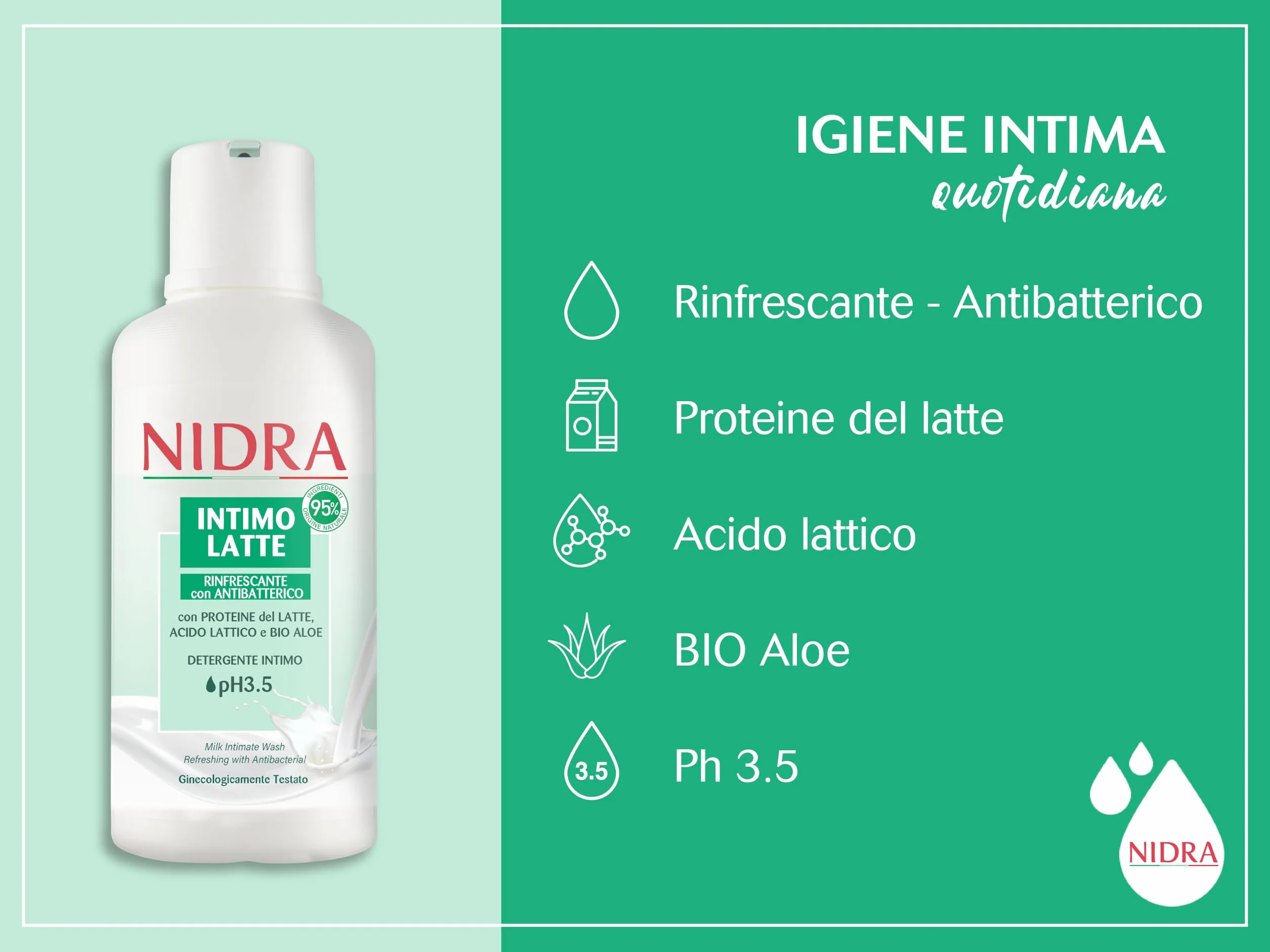 NIDRA Detergente Intimo Rinfrescante con Antibatterico 500 ml