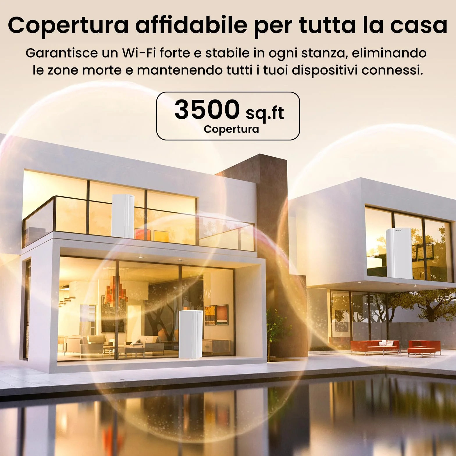 Tenda Nova ME3 Pro 7 Sistema WiFi Mesh - BE3600 Dual Band (2.4GHz: 688Mbps, 5GHz: 2882Mbps), copertura per 2-3 camere da letto - 3 porte Gigabit per unità, NFC, WPA3, confezione da 2