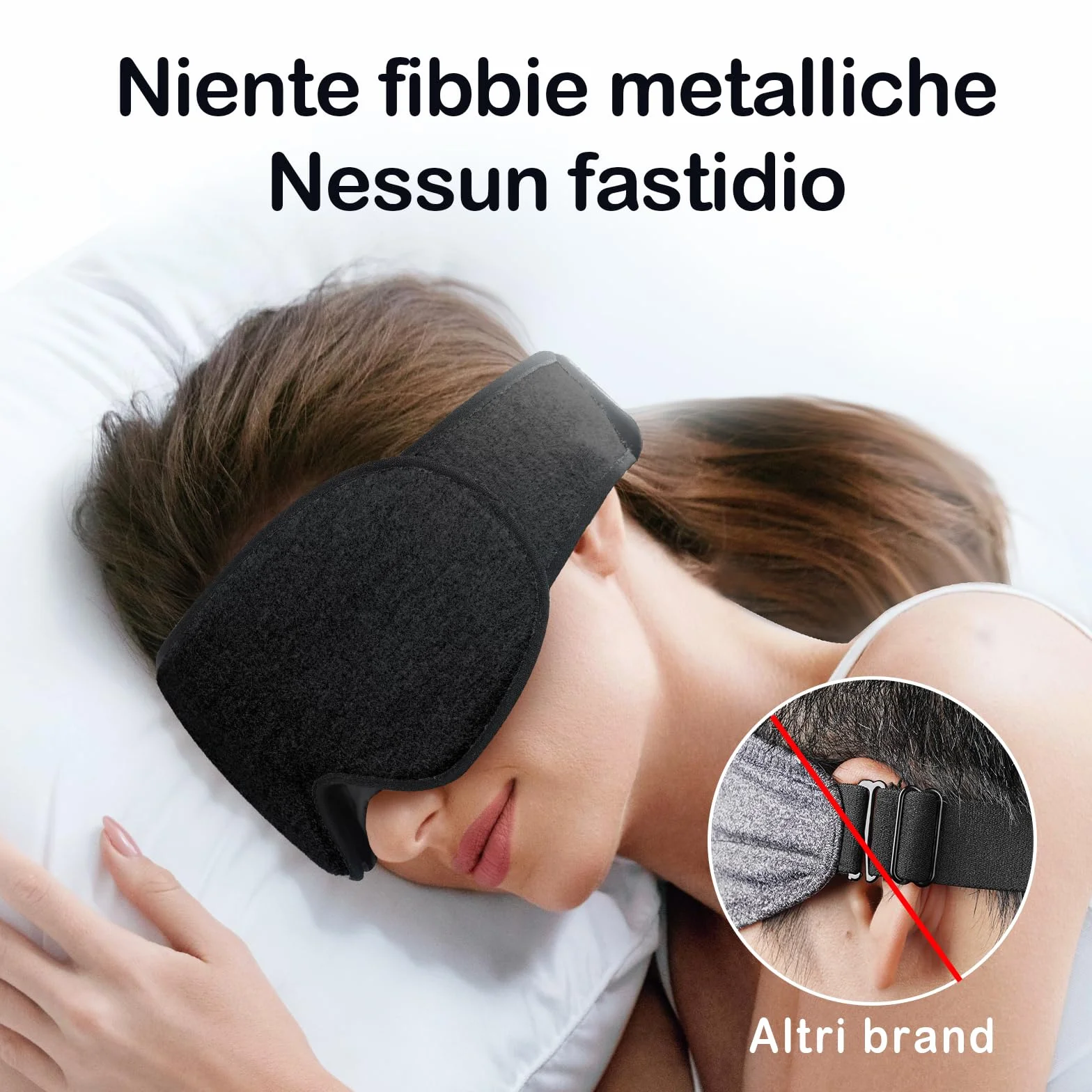 INNELO Mascherina per Dormire in Cotone 3D per Occhi, Protezione Orecchie, Ultra Morbida, Maschera Notte Uomo Donna, Nero