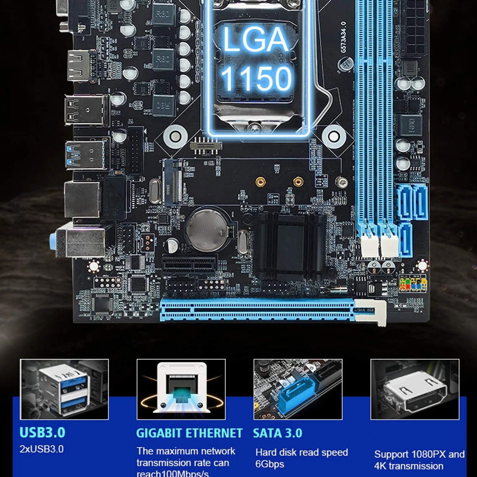 Scheda Madre del Computer, Scheda Madre per Giochi ATX, DDR3 a Doppio Canale, Slot LGA1150, Scheda Madre M.2 NVMe NGFF PCIE, SATA 6Gb/s, VGA, HDMI,LAN, Supporto I3/i5/i7