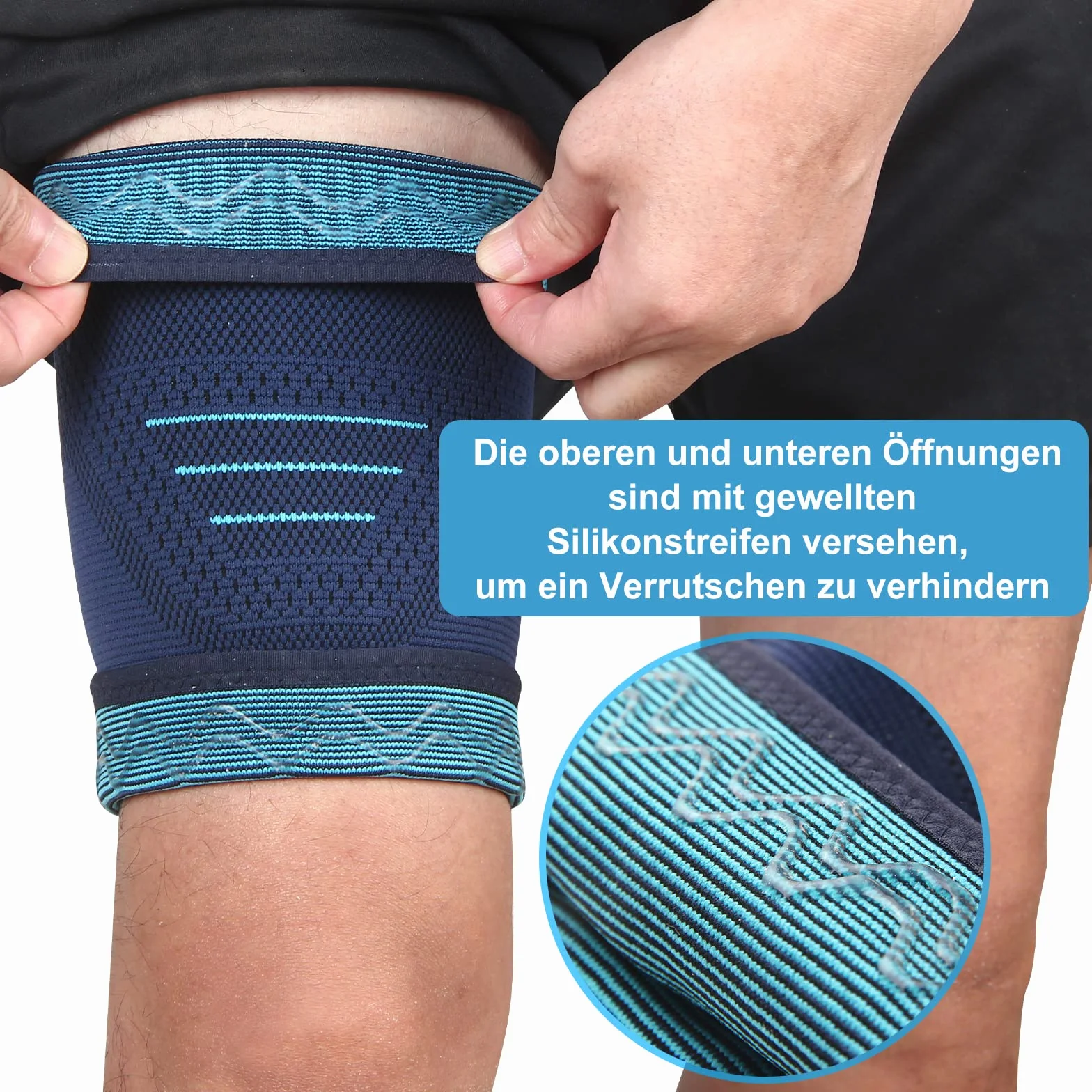 Fascia Elastica Compressione Coscia con Silicone Antiscivolo 2 Pezzi (blu, M)
