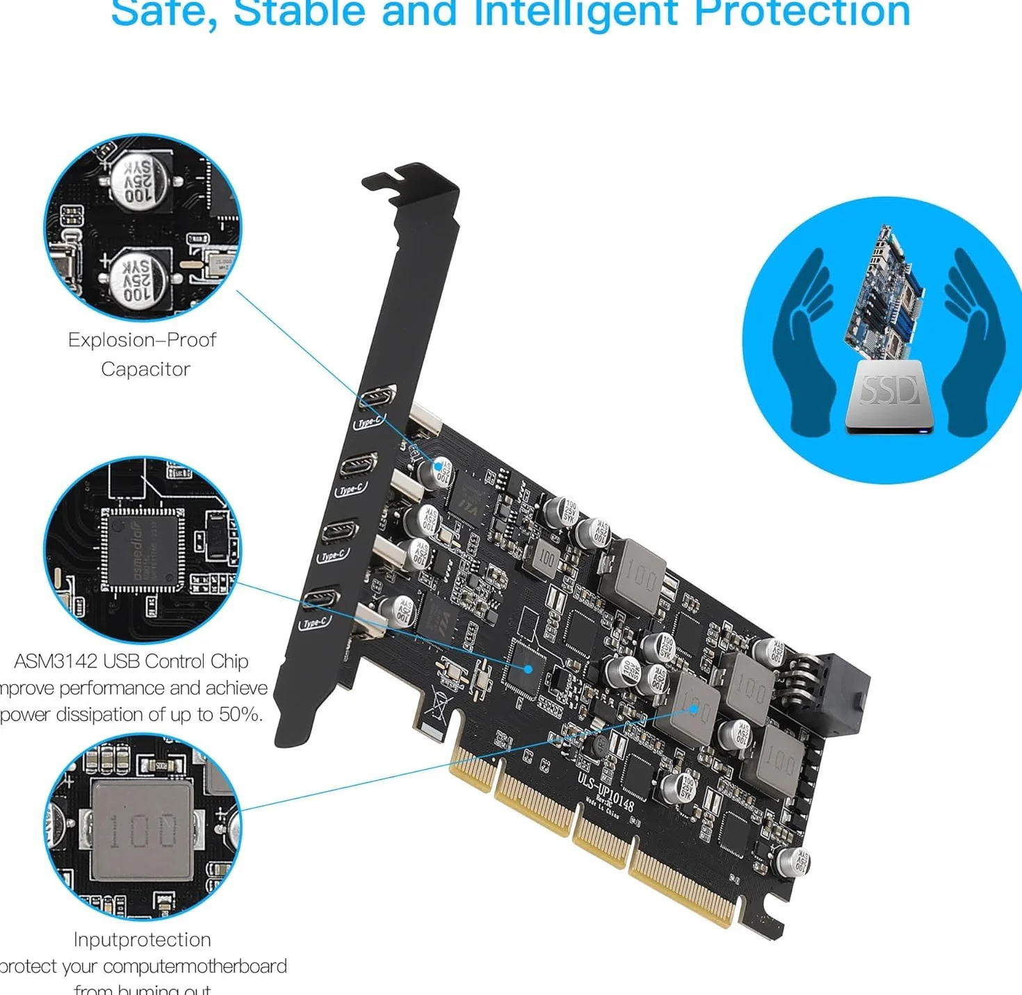 Scheda PCIe USB 3.2 Gen 2 (Power Delivery), 4 Porte Type-C (2 * 45W+ 2 * 30W) Scheda PCI Express USB da 10 Gbps con ricarica rapida per PC Desktop