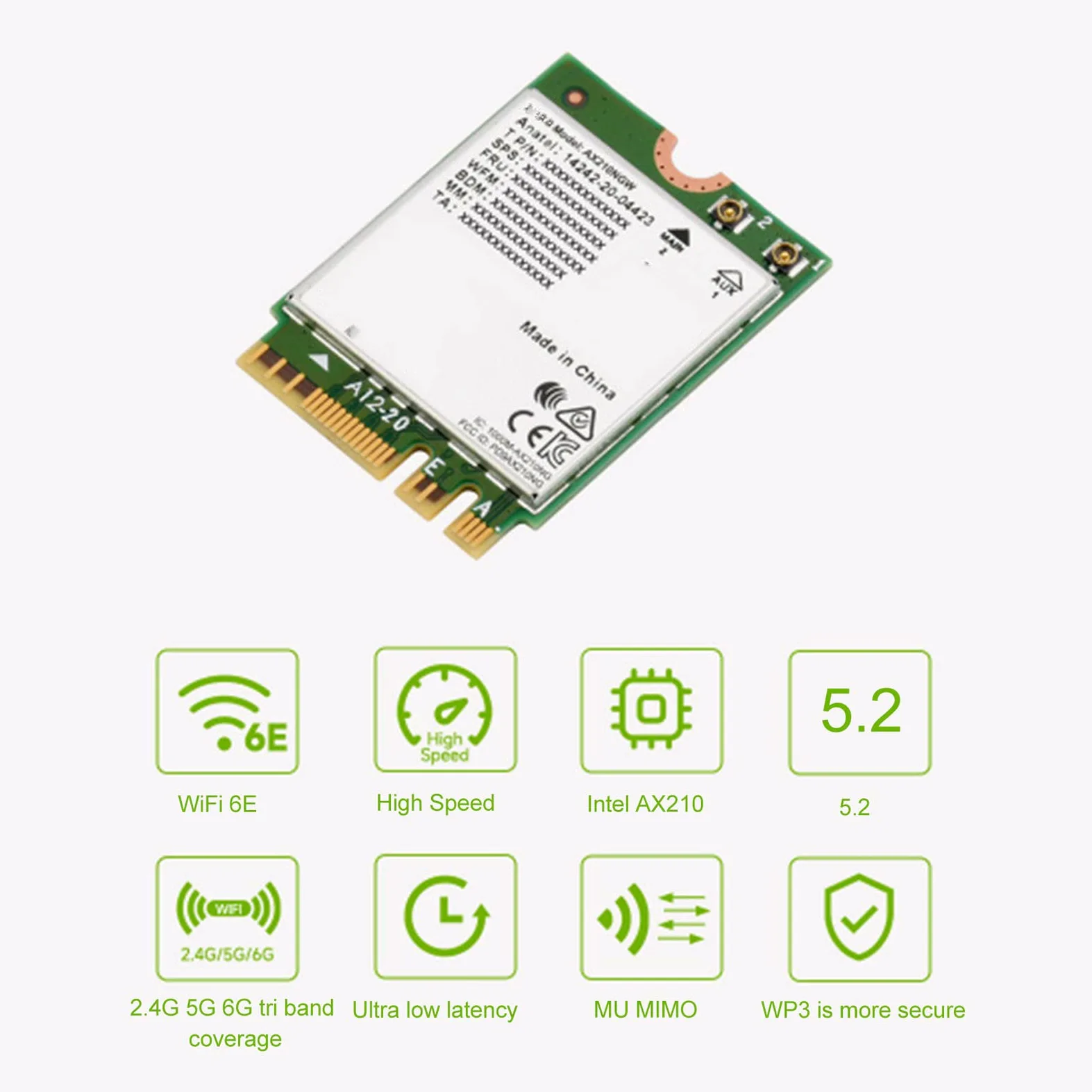 Scheda di Rete Wireless, Modulo Scheda di Rete, Gigabit Tri Band WiFi 6 Generazione 802.11AX Standard 6GHz 5GHz 2.4GHz M.2 NGFF Modulo Scheda Wireless