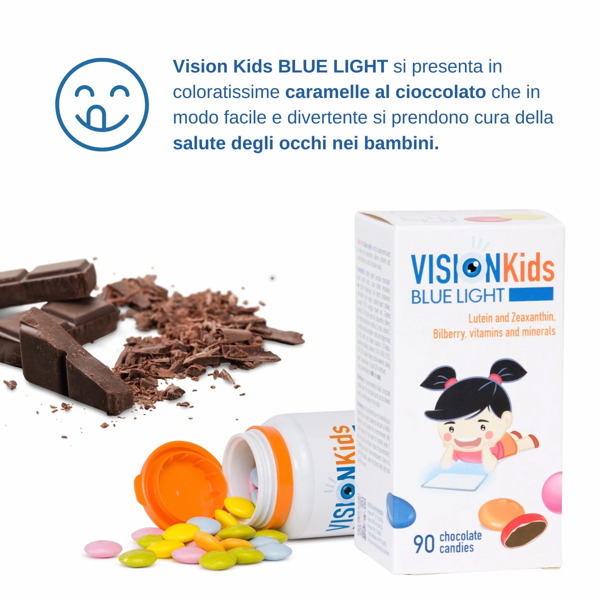 Integratore Occhi Luteina Zeaxantina Bambini 3+ Anni 90 Confetti Vision Kids BLUE LIGHT Protezione Retina Luce Blu
