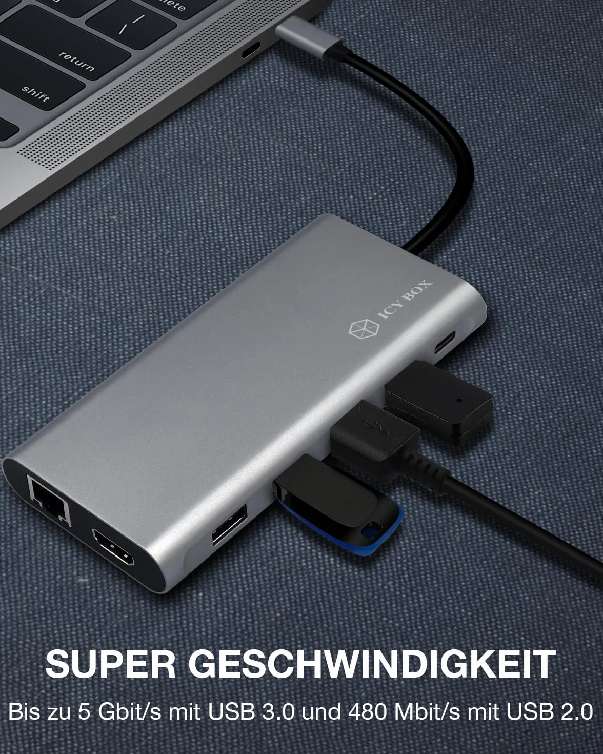 ICY BOX Docking Station USB-C (12-in-1) con 2x HDMI & 1x DP (4K 60Hz), 4x USB 3.0 HUB, Alimentazione 100W, Gigabit Ethernet, Dock Universale, IB-DK4050-CPD